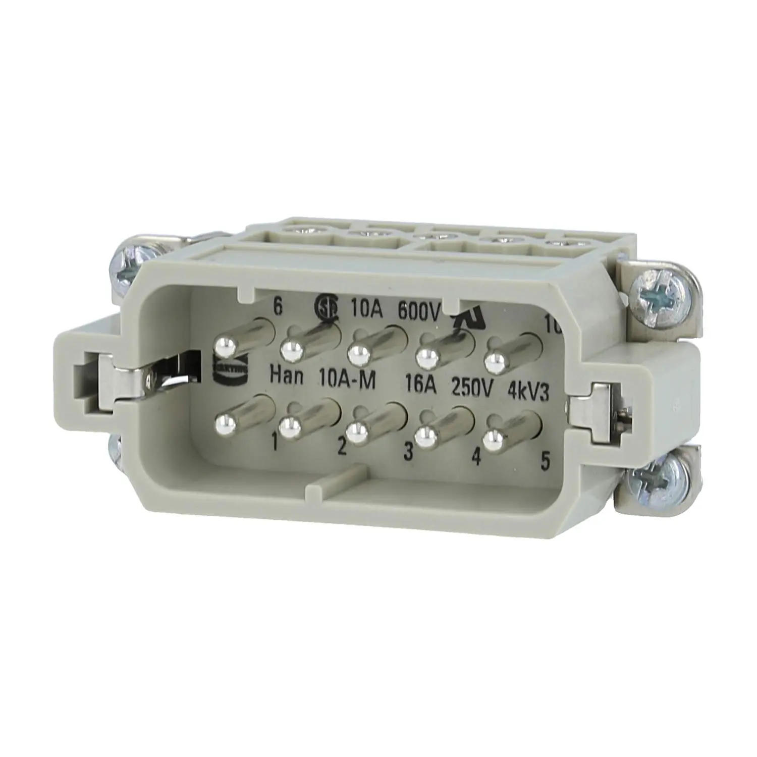 Produktfoto 1 von 09200102612 HARTING Han 10A Stifteinsatz (M) Schraubanschluss, 10-polig+PE 250V, 16A