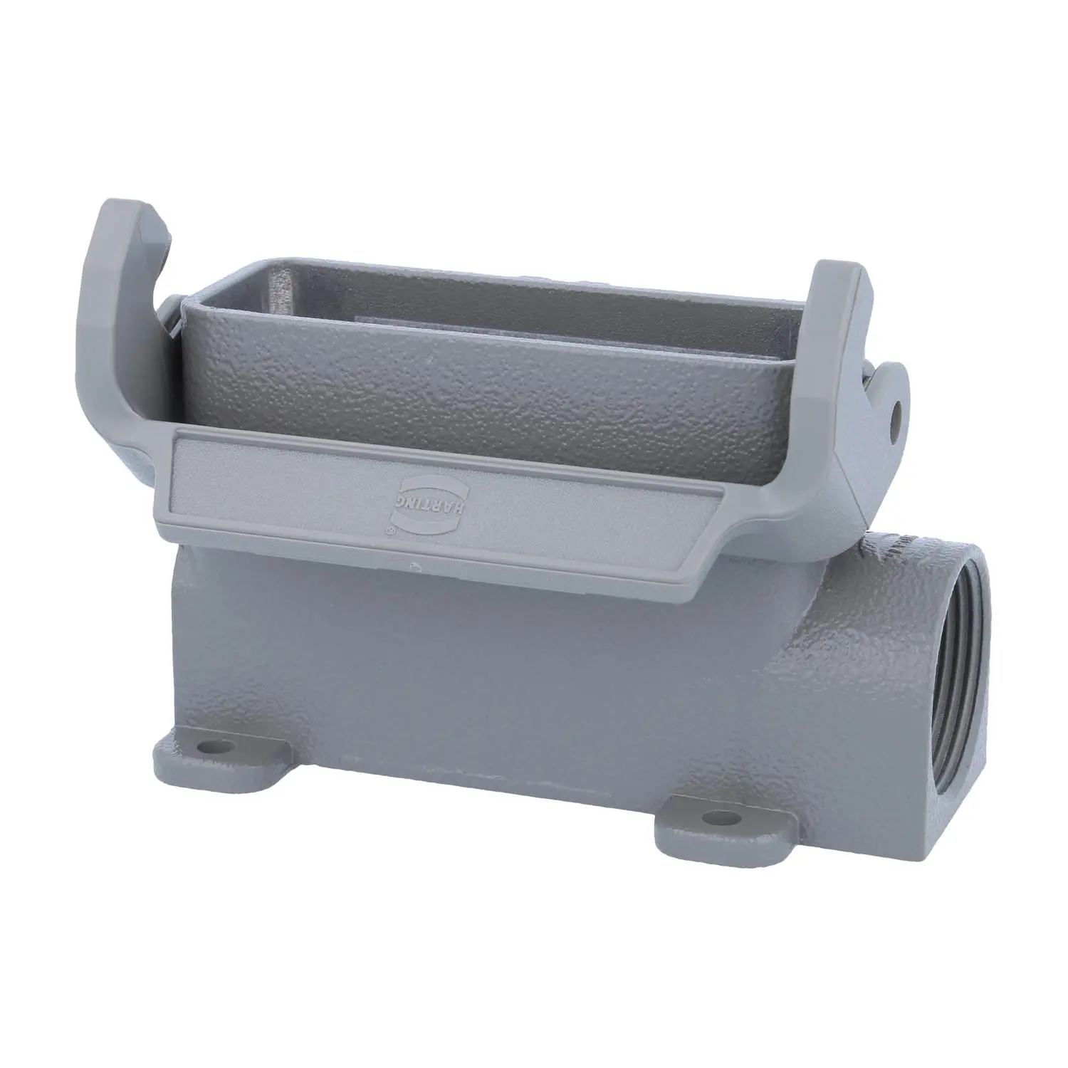 Produktfoto 1 von 09200160252 HARTING Han 16A Sockelgehäuse hoch, 1xPG21 seitlicher Kabelabgang, mit 1 Längsbügel Verschraubung PG21 Klemmbereich 11,0mm - 18,0mm