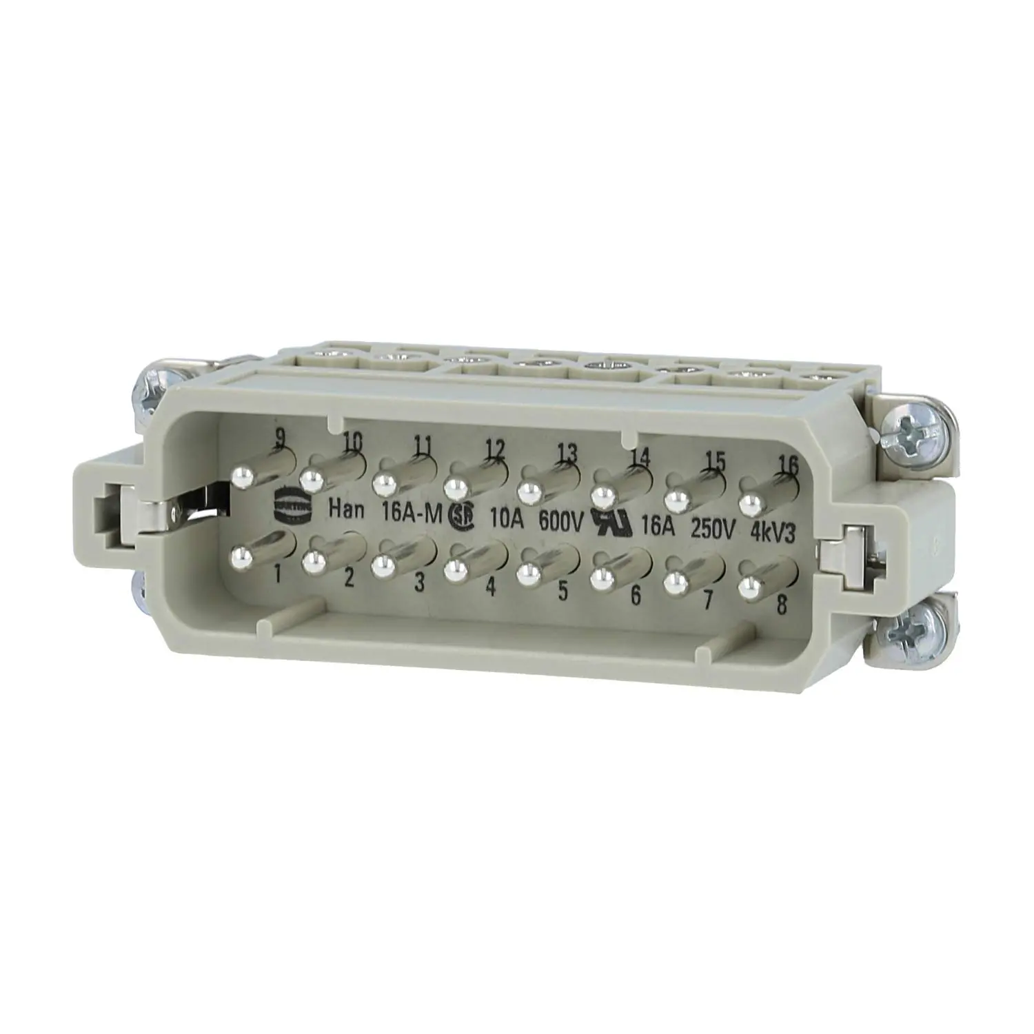 Produktfoto 1 von 09200162612 HARTING Han 16A Stifteinsatz (M) Schraubanschluss, 16-polig+PE 250V, 16A