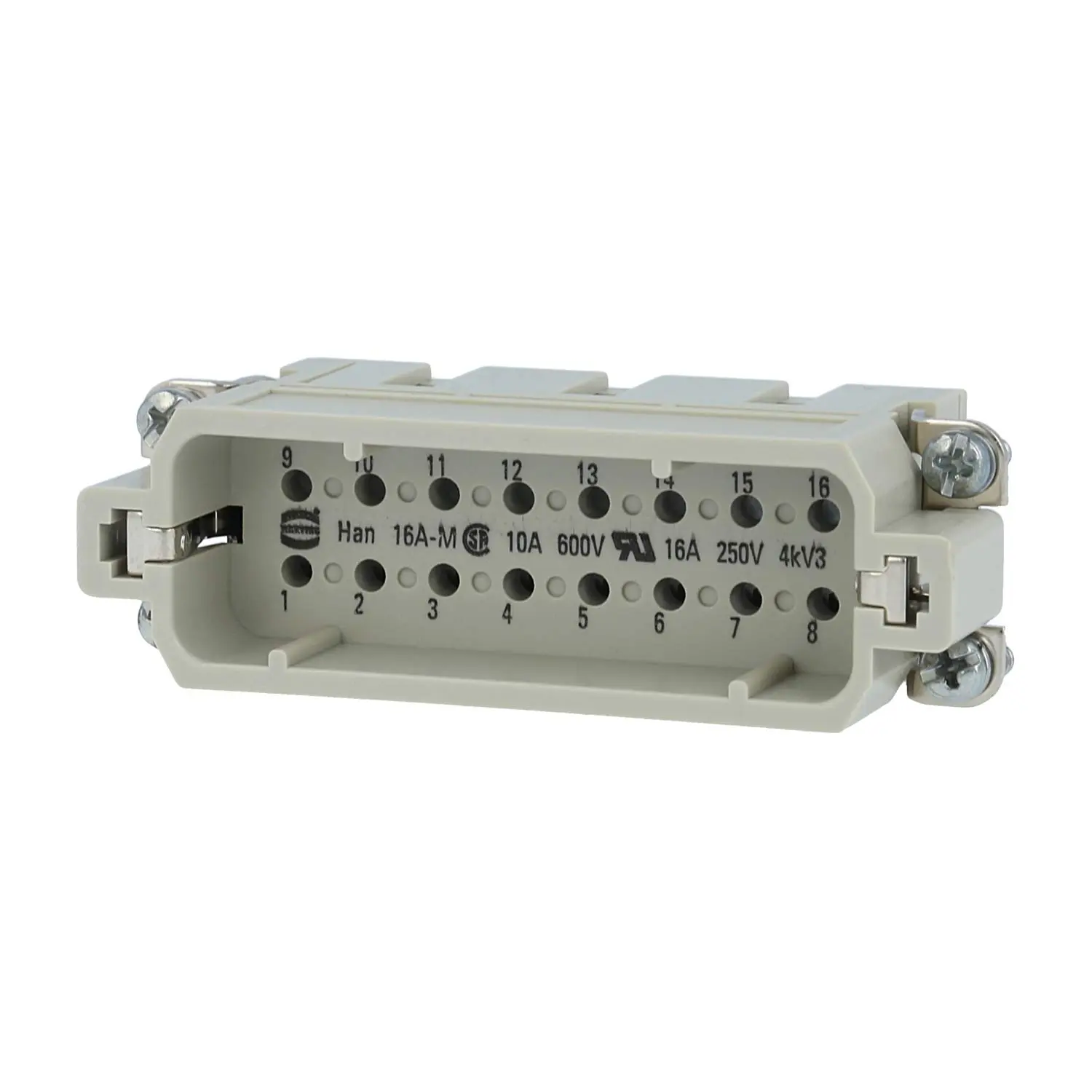Produktfoto 1 von 09200163001 HARTING Han 16A Stifteinsatz (M) Crimpanschluss, 16-polig+PE 250V, 16A
