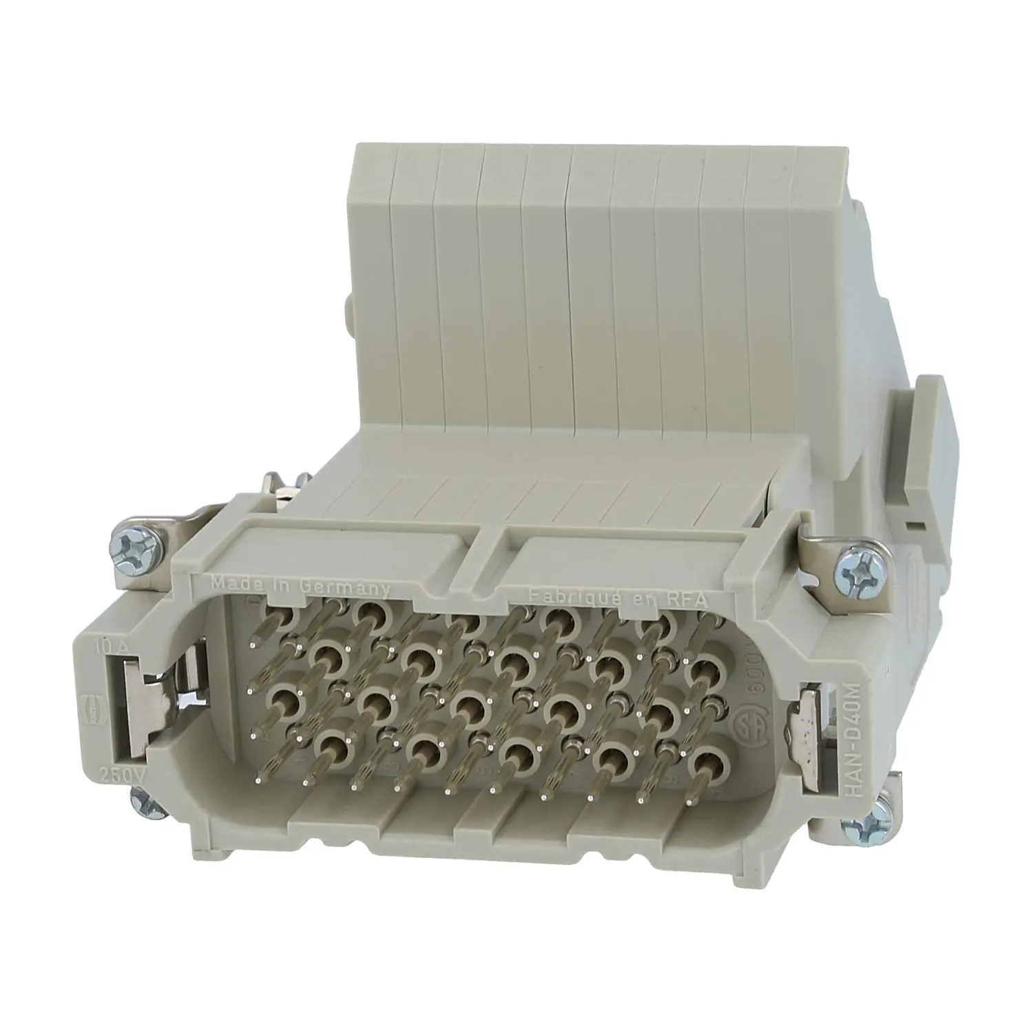 Produktfoto 1 von 09210404601 HARTING Han 40D Anschlussverteiler Stifteinsatz (M) ""links"" Schraubanschluss, 40-polig+PE 250V, 10A