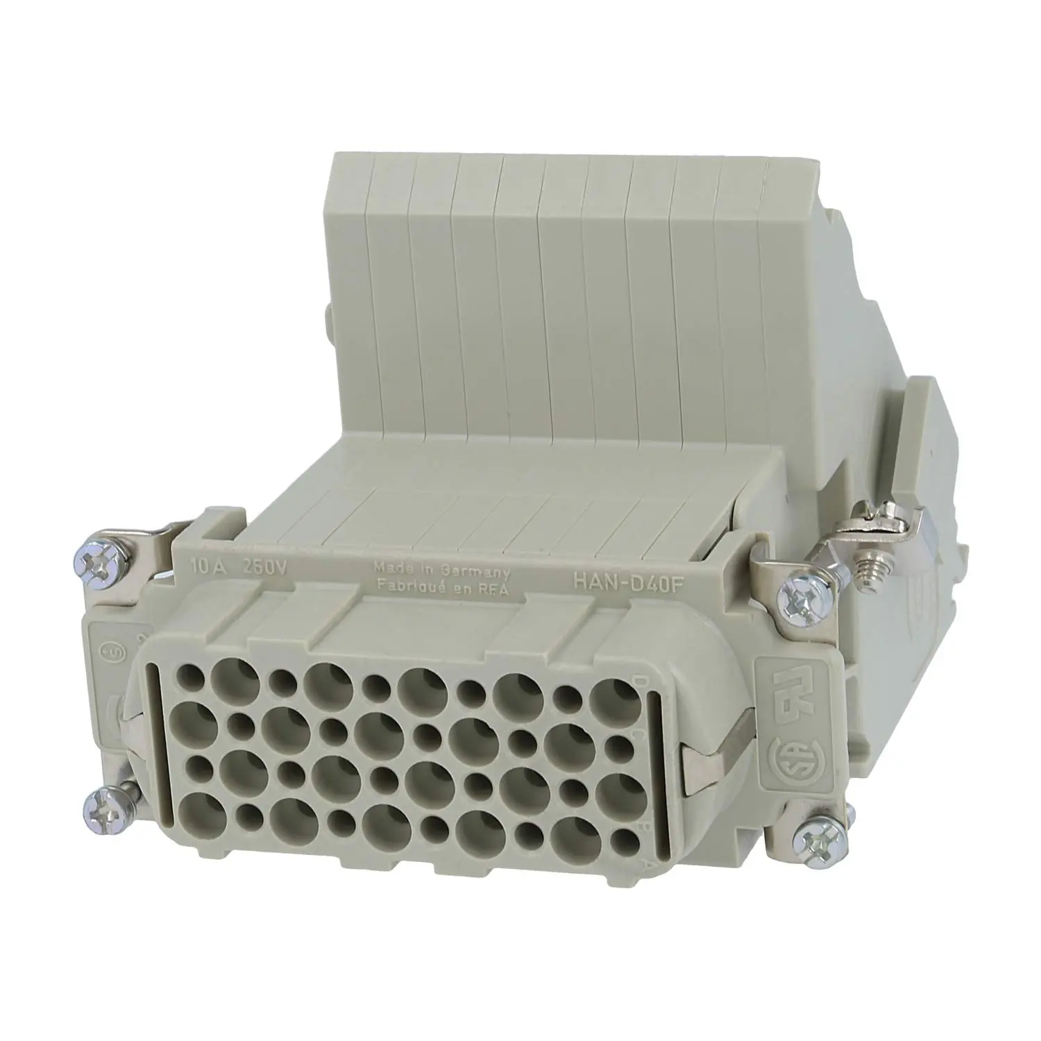 Produktfoto 1 von 09210404711 HARTING Han 40D Anschlussverteiler Buchseneinsatz (F) ""rechts"" Schraubanschluss, 40-polig+PE 250V, 10A