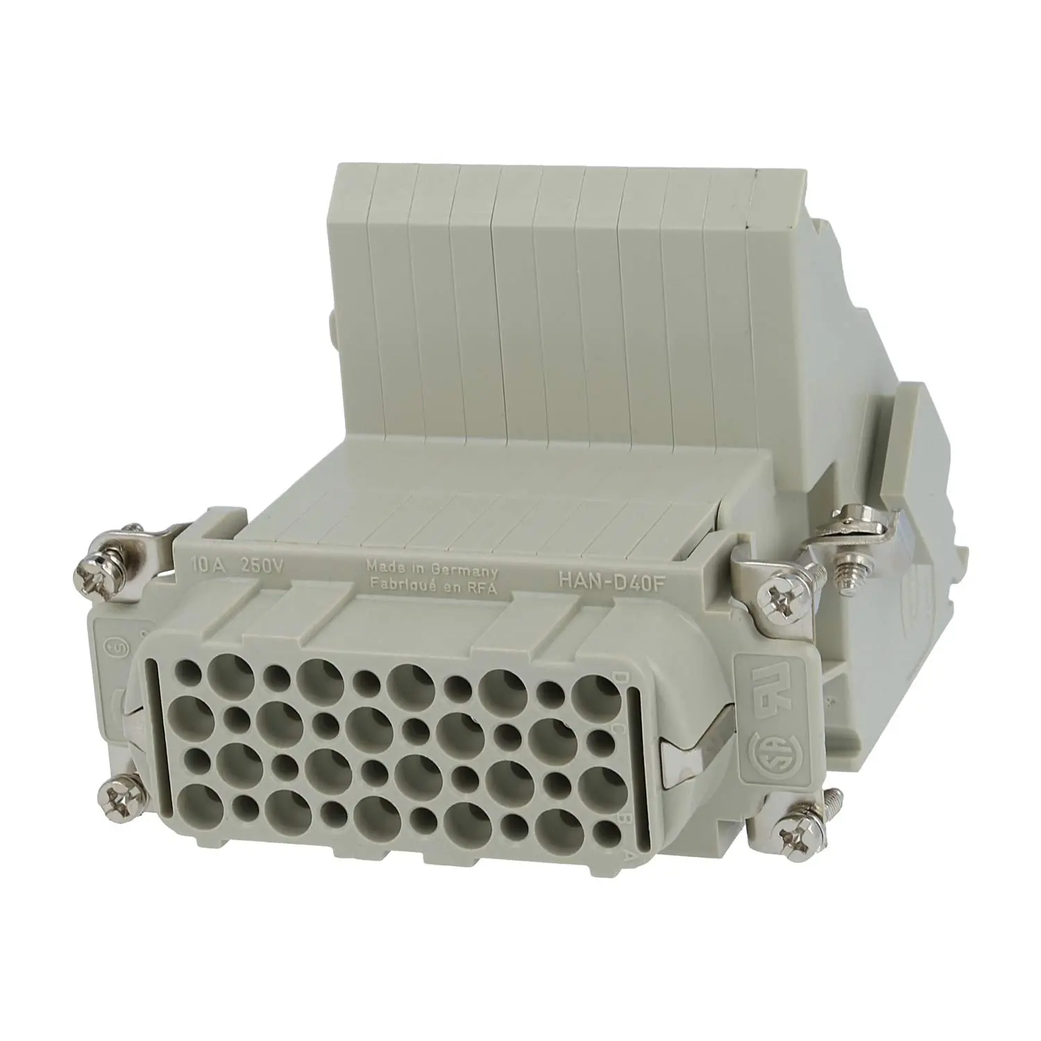 Produktfoto 1 von 09210404712 HARTING Han 40D Anschlussverteiler Buchseneinsatz (F) ""rechts"" Schraubanschluss, 40-polig+PE 250V, 10A