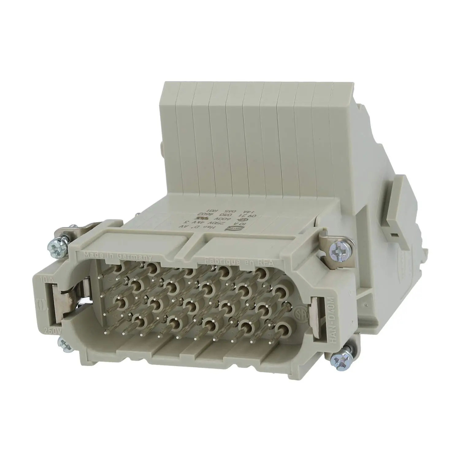 Produktfoto 1 von 09210404602 HARTING Han 40D Anschlussverteiler Stifteinsatz (M) ""links"" Schraubanschluss, 40-polig+PE 250V, 10A