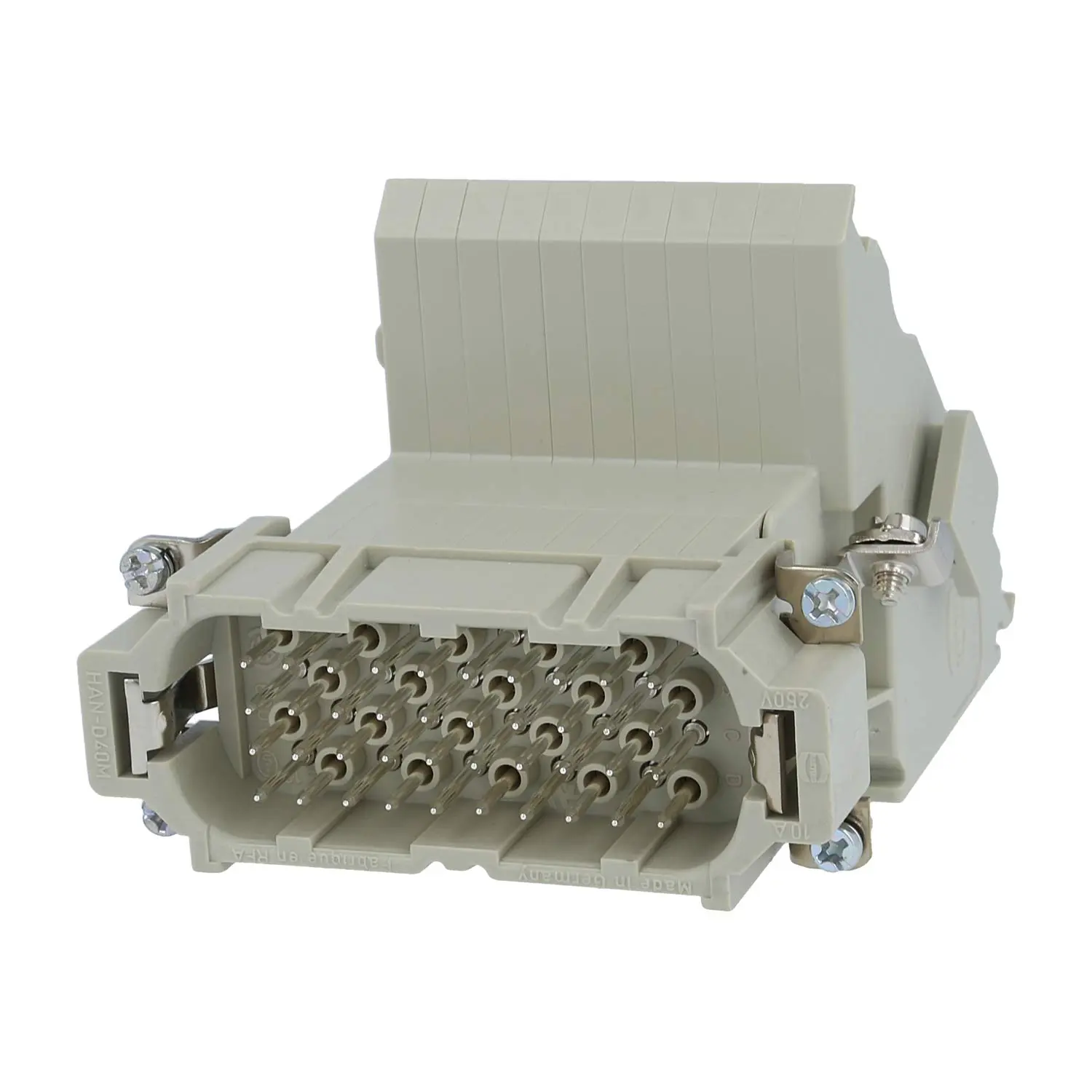 Produktfoto 1 von 09210404611 HARTING Han 40D Anschlussverteiler Stifteinsatz (M) ""rechts"" Schraubanschluss, 40-polig+PE 250V, 10A