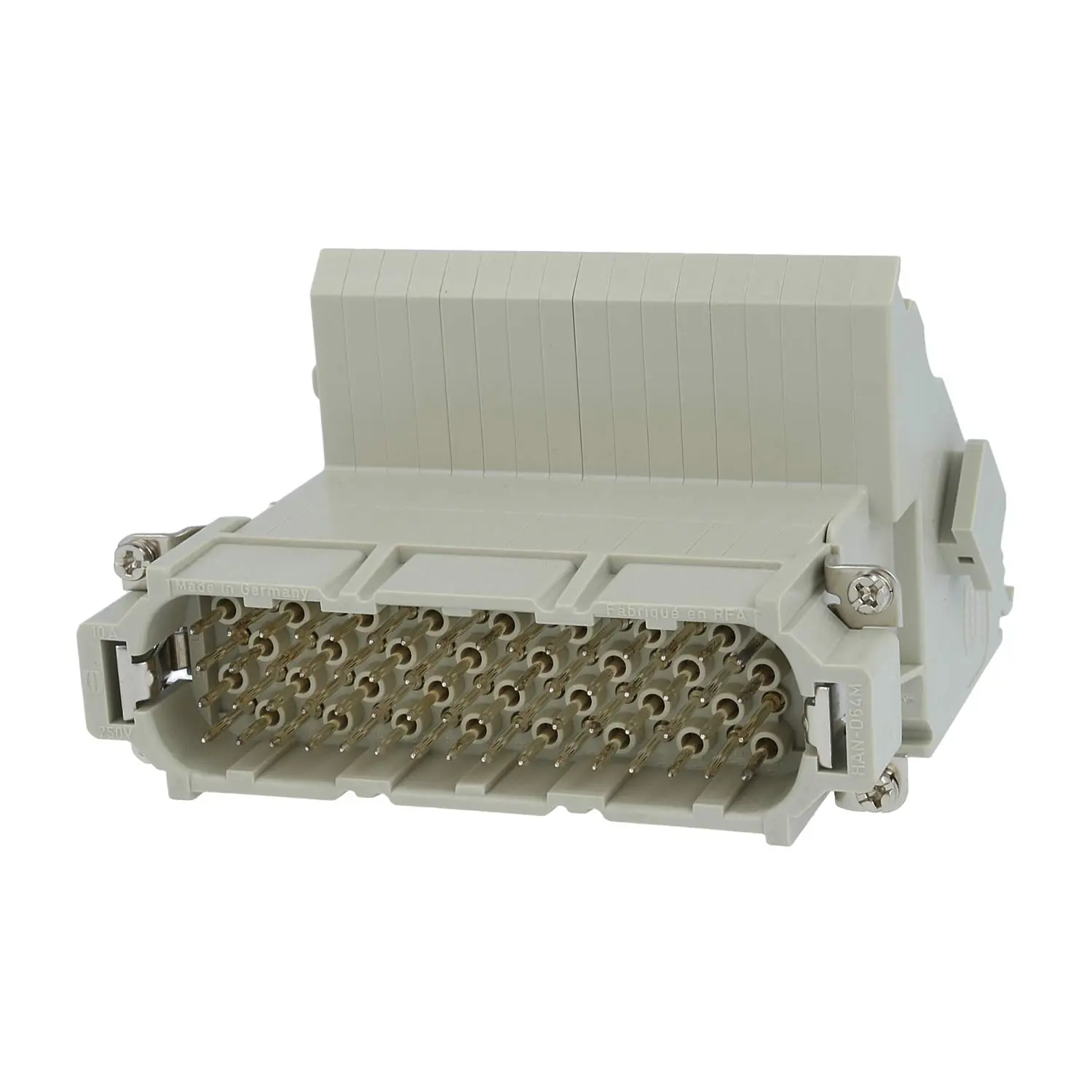 Produktfoto 1 von 09210644602 HARTING Han 64D Anschlussverteiler Stifteinsatz (M) ""links"" Schraubanschluss, 64-polig+PE 250V, 10A