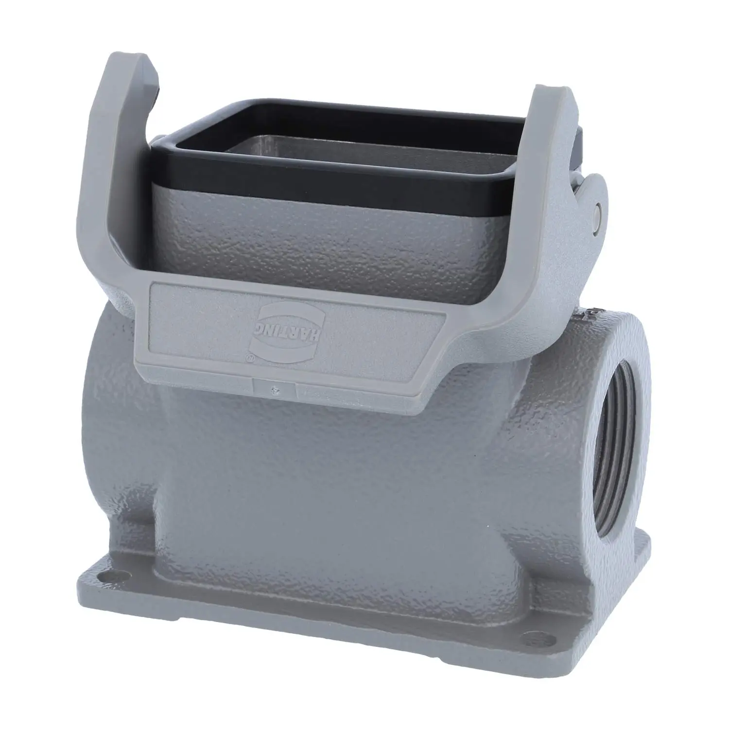 Produktfoto 1 von 09300060292 HARTING Han 6B Sockelgehäuse hoch, 2xPG21 seitlicher Kabelabgang, mit 1 Längsbügel Verschraubung PG21 Klemmbereich 11,0mm - 18,0mm
