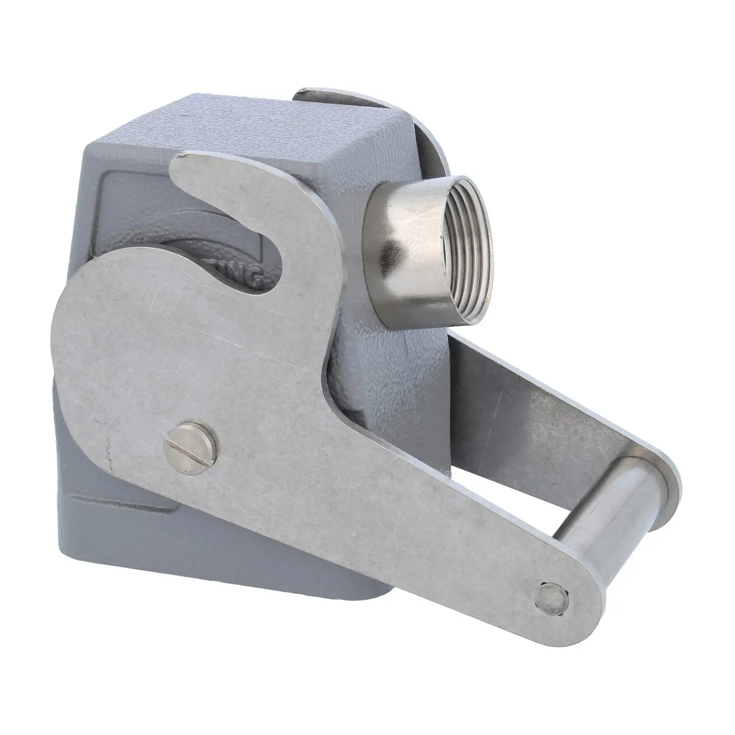Produktfoto 1 von 09300060581 HARTING Han 6B Tüllengehäuse hoch, 1xPG16 seitlicher Kabelabgang, mit 1 Zentralbügel Verschraubung PG16 Klemmbereich 8,0mm - 14,0mm