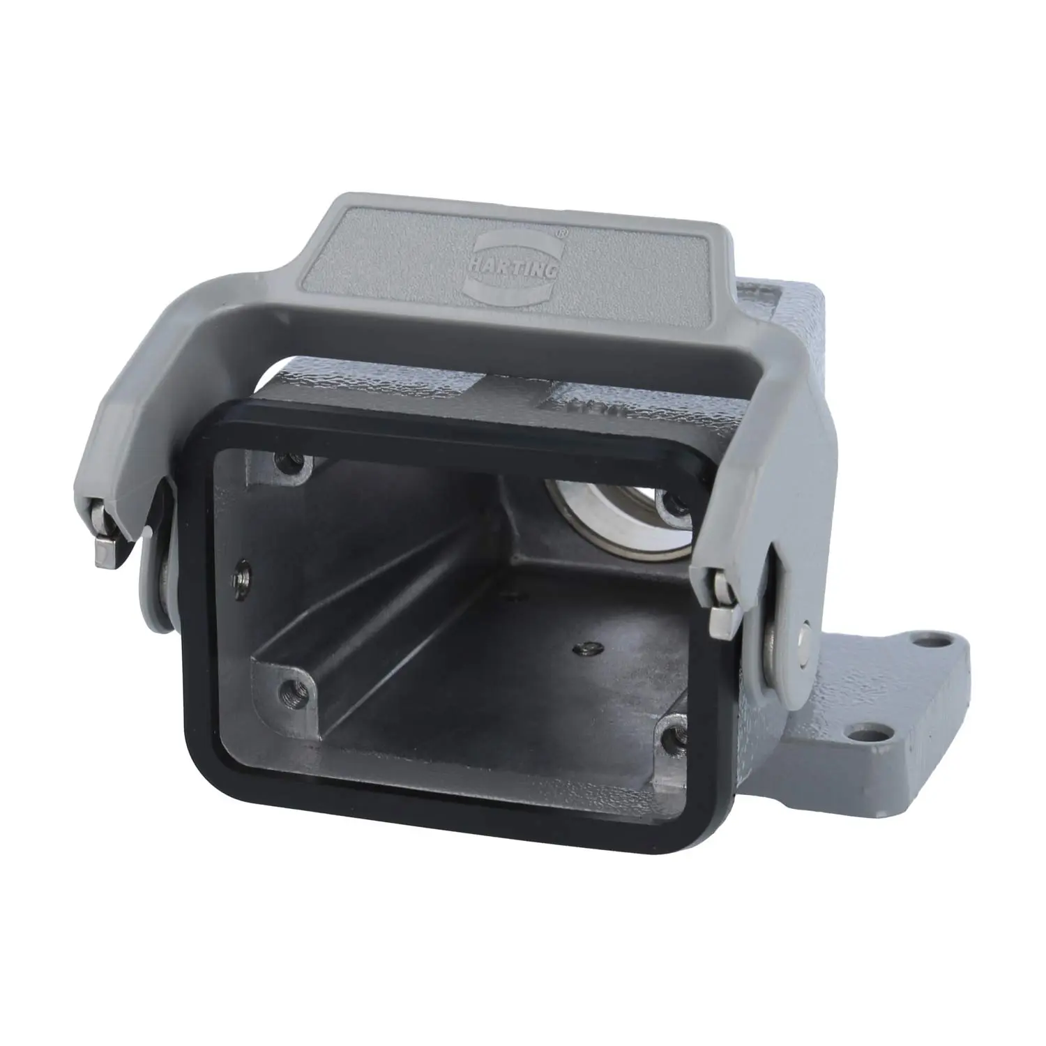 Produktfoto 1 von 09300060757 HARTING Han 6B Kupplungsgehäuse hoch, 1xPG21 gerader Kabelabgang, mit 1 Längsbügel Verschraubung PG21 Klemmbereich 11,0mm - 18,0mm