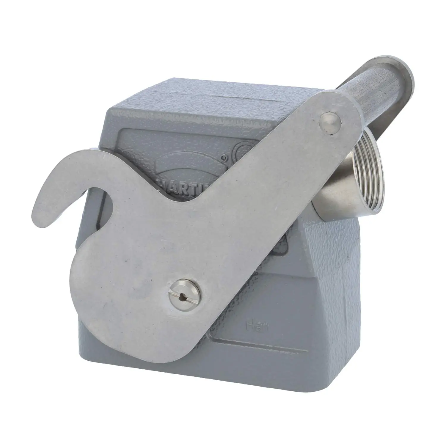 Produktfoto 1 von 09300100581 HARTING Han 10B Tüllengehäuse hoch, 1xPG16 seitlicher Kabelabgang, mit 1 Zentralbügel Verschraubung PG16 Klemmbereich 8,0mm - 14,0mm