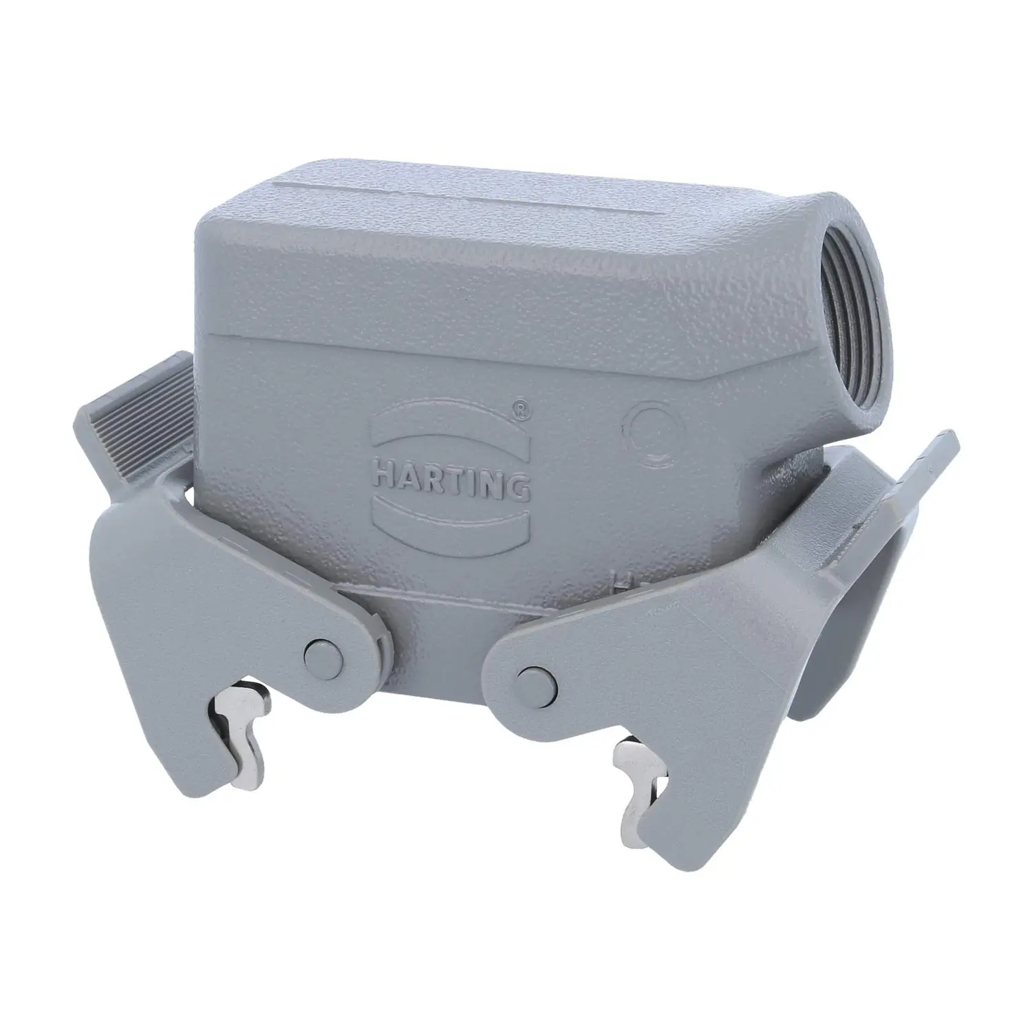 Produktfoto 1 von 09300101531 HARTING Han 10B Tüllengehäuse niedrig, 1xPG16 seitlicher Kabelabgang, mit 2 Querbügeln Verschraubung PG16 Klemmbereich 8,0mm - 14,0mm