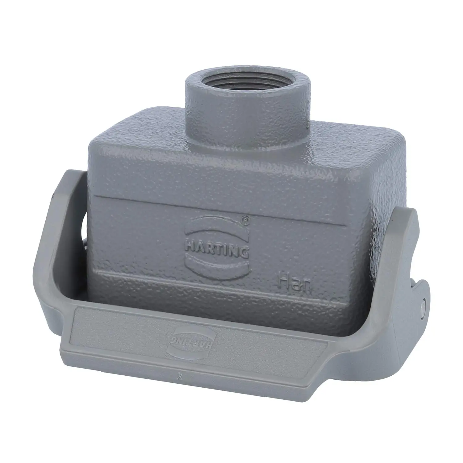 Produktfoto 1 von 09300101751 HARTING Han 10B Kupplungsgehäuse niedrig, 1xPG16 gerader Kabelabgang, mit 1 Längsbügel Verschraubung PG16 Klemmbereich 8,0mm - 14,0mm