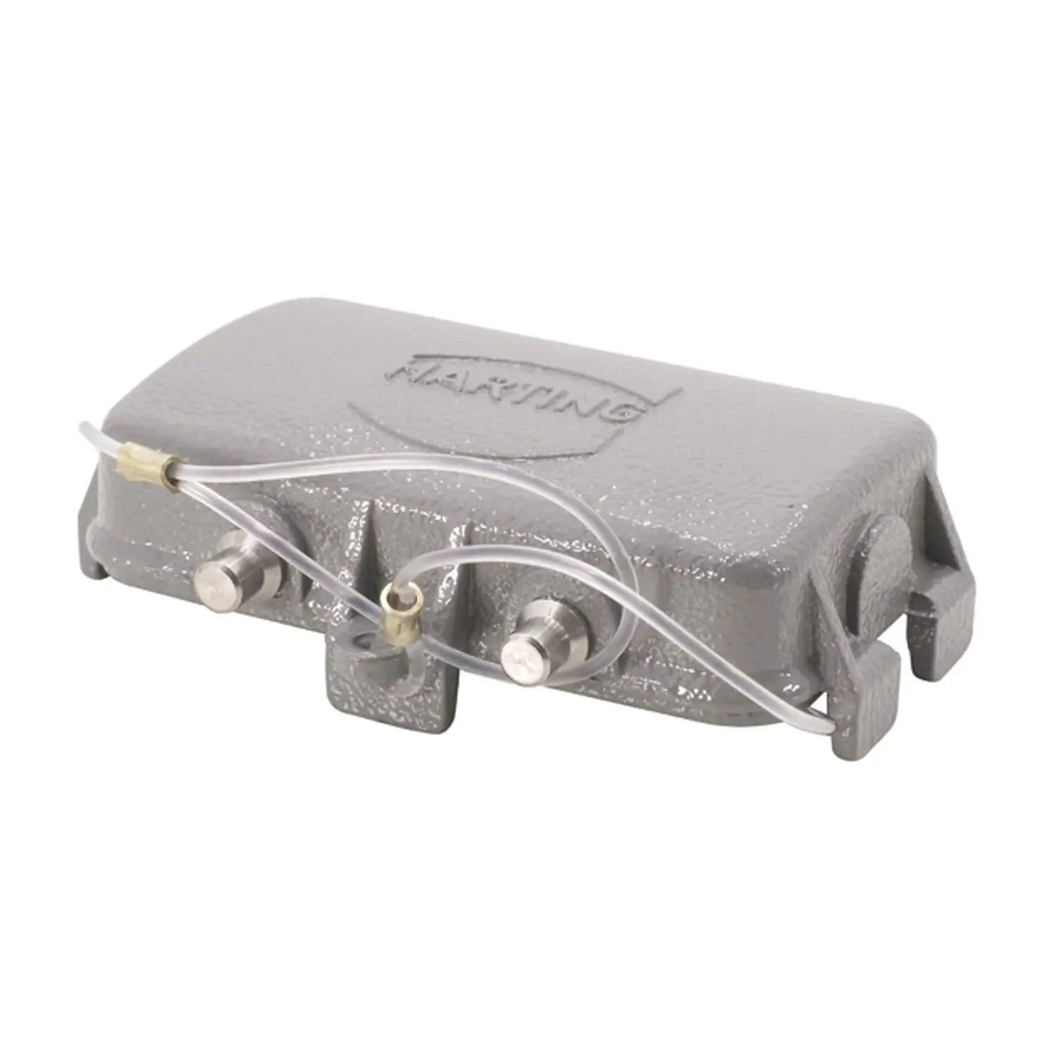 Produktfoto 1 von 09300105427 HARTING Schutzkappe 10B Metall für 2 Bügel am Unterteil Verliersicherung mit großer Schlaufe Temperaturbereich -40°C bis 125°C
