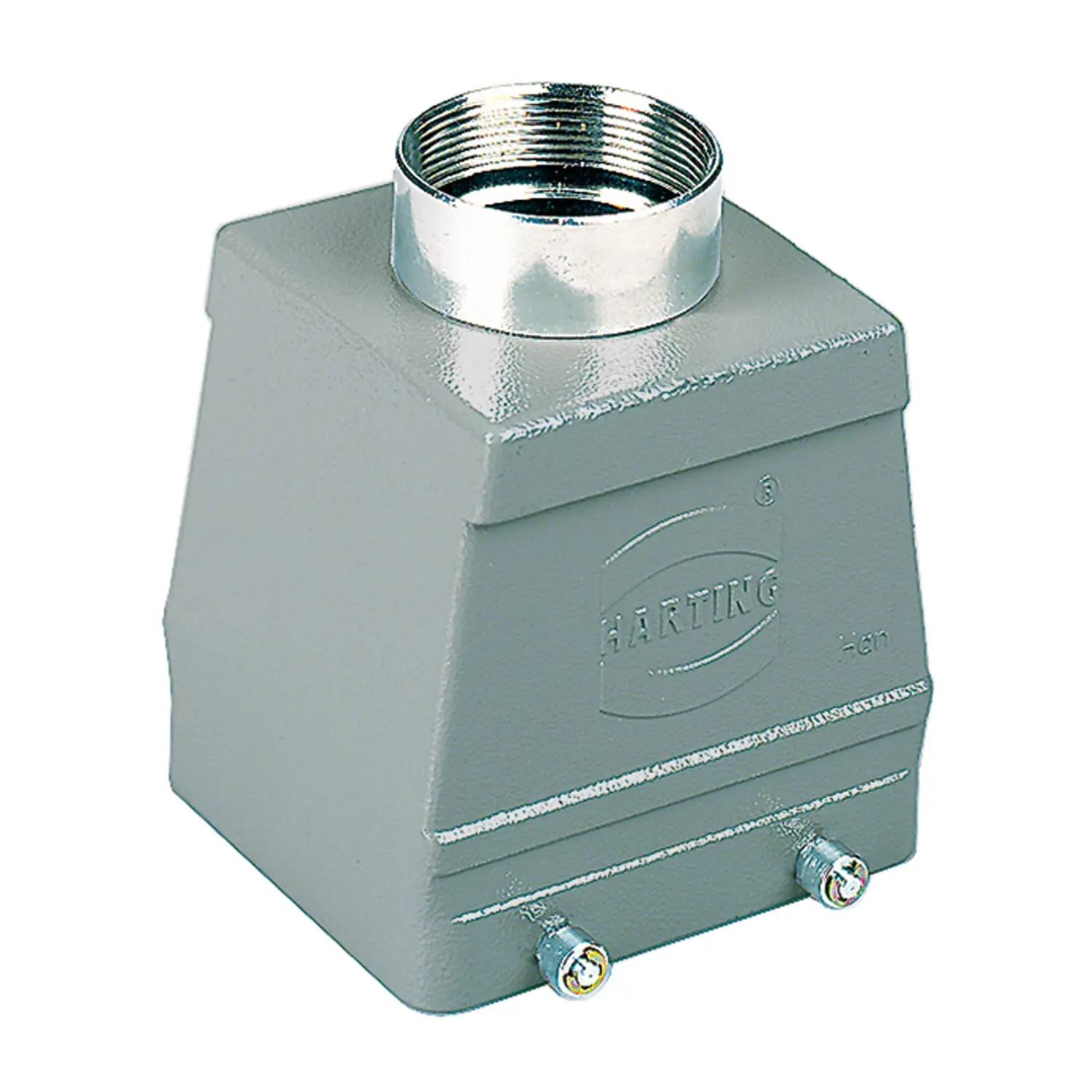 Produktfoto 1 von 09300320420 HARTING 32 B Tüllehgehäuse hohe Bauform gerader Kabelabgang PG21 Querbügel