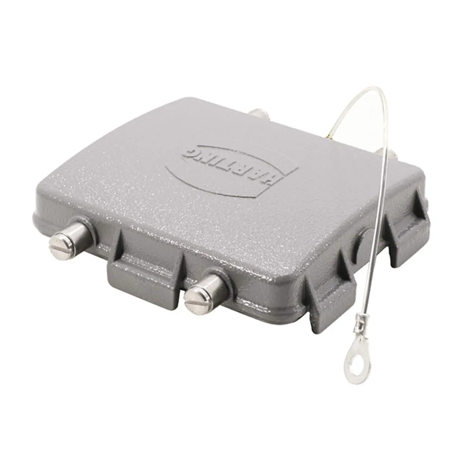 Produktfoto 1 von 09300325425 HARTING Schutzkappe 32B Metall für 2 Bügel am Unterteil Verliersicherung mit kleiner Schlaufe Temperaturbereich -40°C bis 125°C