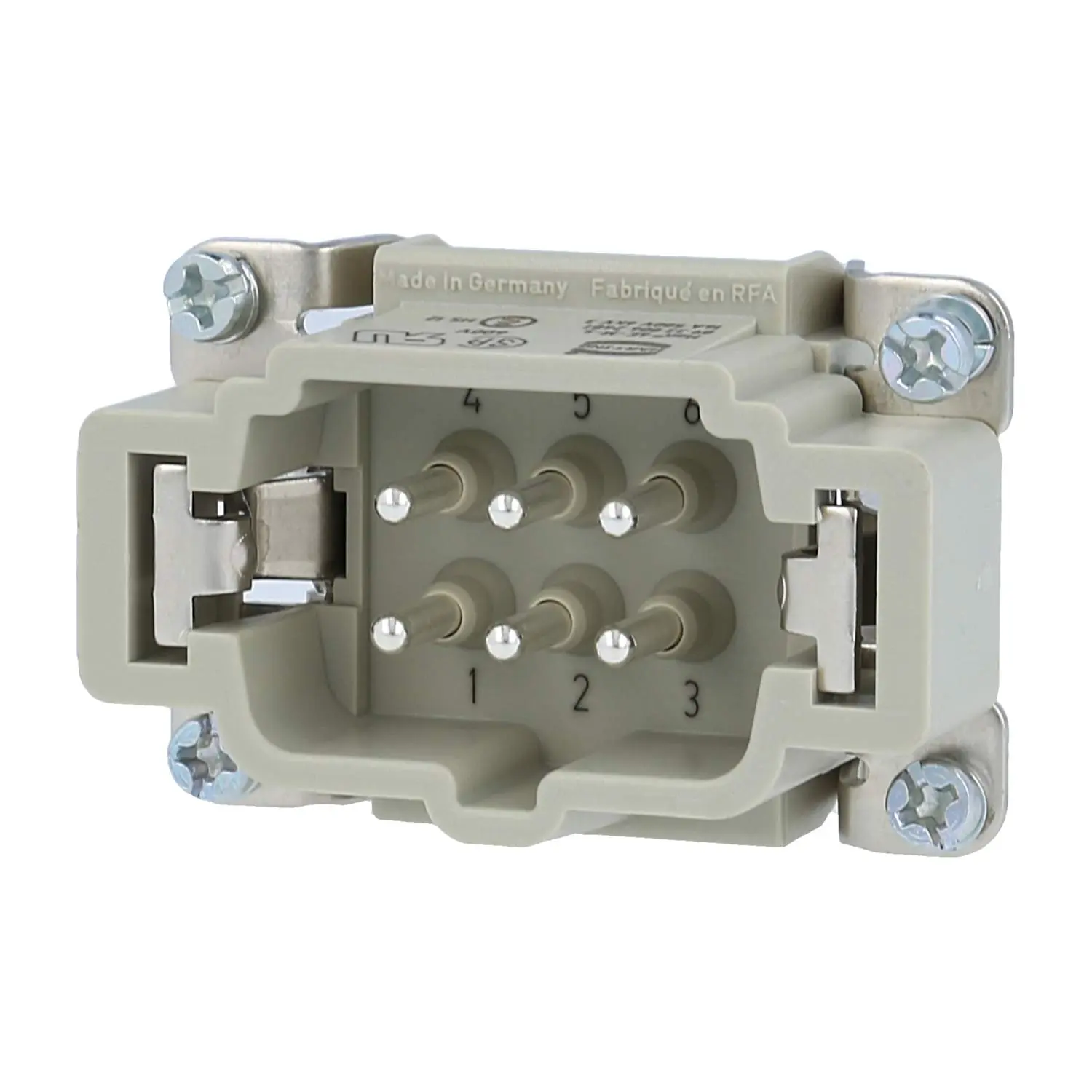 Produktfoto 1 von 09330062601 HARTING Han 6E Stifteinsatz (M) Schraubanschluss, 6-polig+PE 500V, 16A