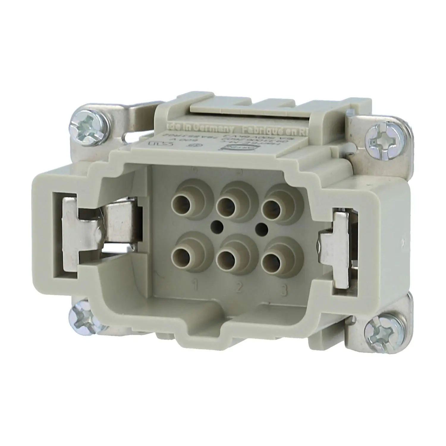Produktfoto 1 von 09330062602 HARTING Han 6E Stifteinsatz (M) Crimpanschluss, 6-polig+PE 500V, 16A