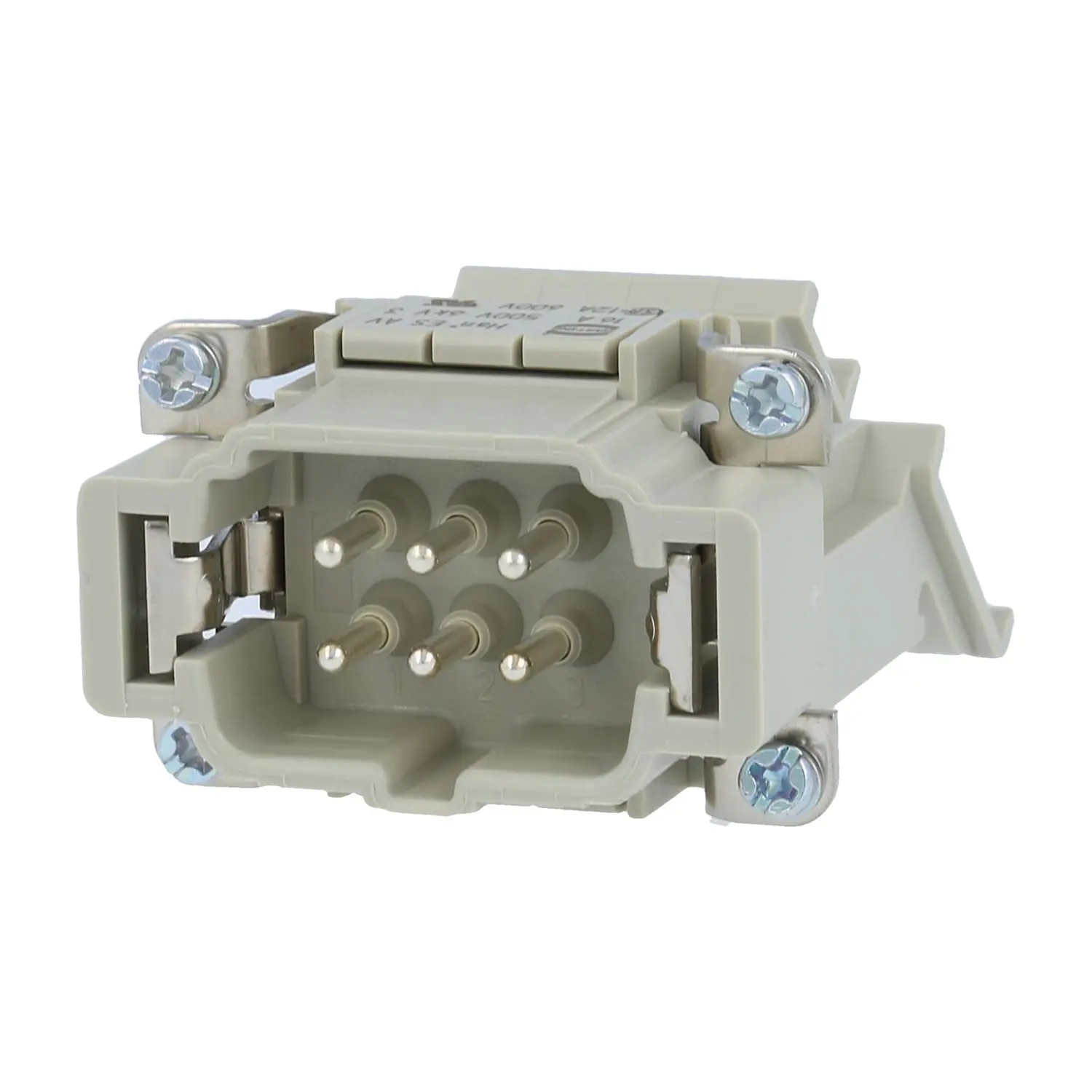 Produktfoto 1 von 09330064629 HARTING Han 6ES Anschlussverteiler Stifteinsatz (M) ""links"" Käfigzugfederanschluss, 6-polig+PE 500V, 16A