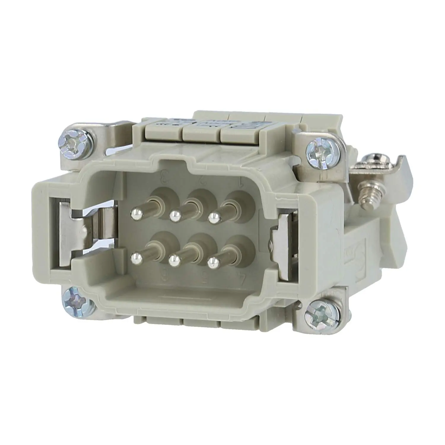 Produktfoto 1 von 09330064635 HARTING Han 6E Anschlussverteiler Stifteinsatz (M) ""rechts"" Schraubanschluss, 6-polig+PE 500V, 16A