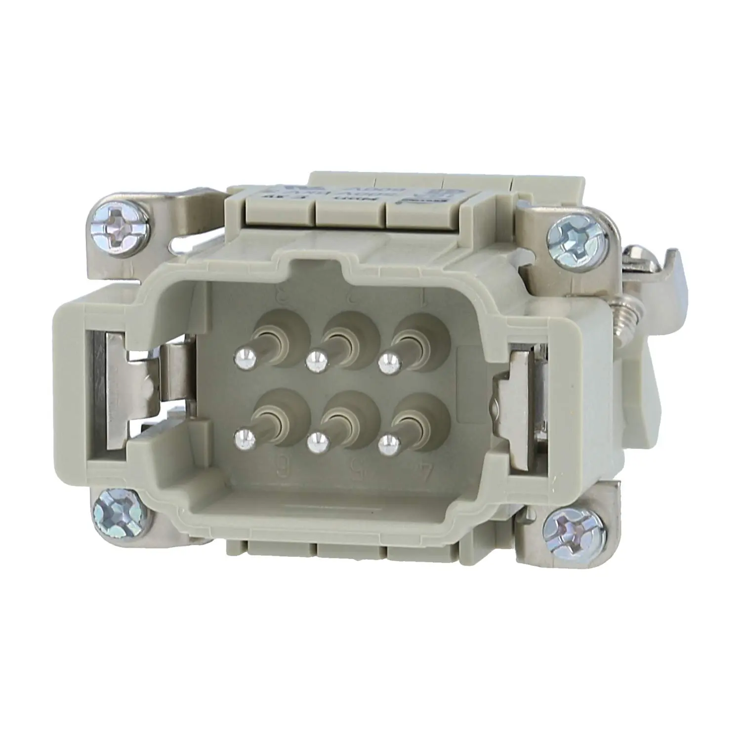 Produktfoto 1 von 09330064636 HARTING Han 6E Anschlussverteiler Stifteinsatz (M) ""rechts"" Schraubanschluss, 6-polig+PE 500V, 16A