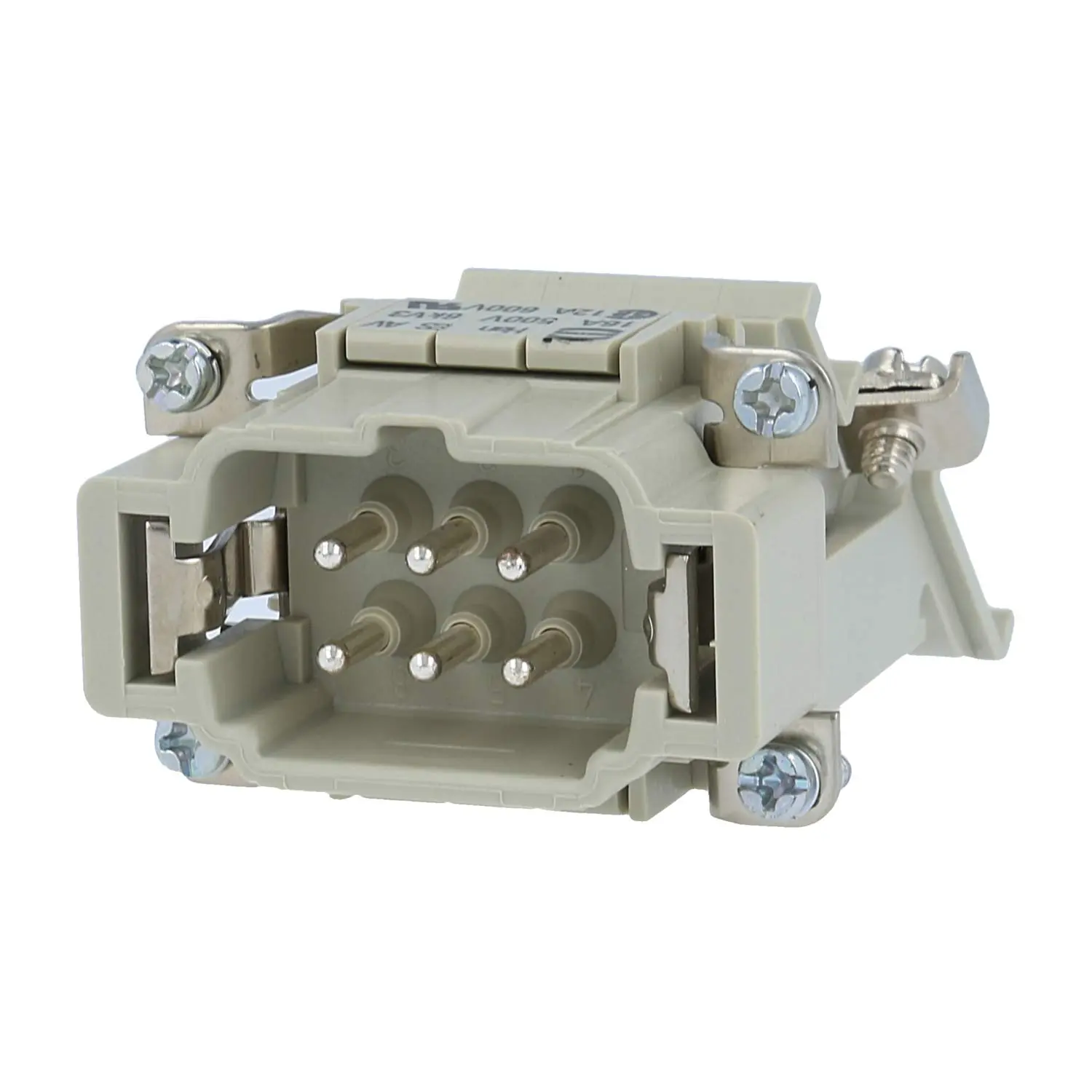 Produktfoto 1 von 09330064639 HARTING Han 6ES Anschlussverteiler Stifteinsatz (M) ""rechts"" Käfigzugfederanschluss, 6-polig+PE 500V, 16A