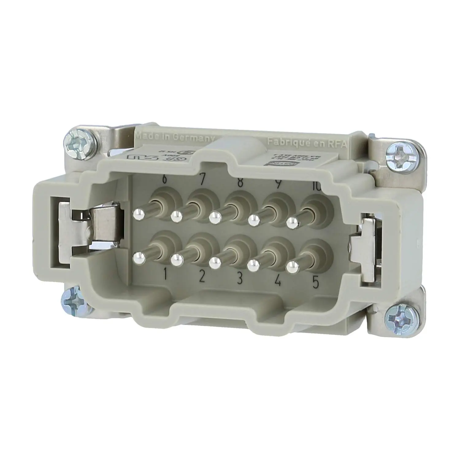 Produktfoto 1 von 09330102601 HARTING Han 10E Stifteinsatz (M) Schraubanschluss, 10-polig+PE 500V, 16A