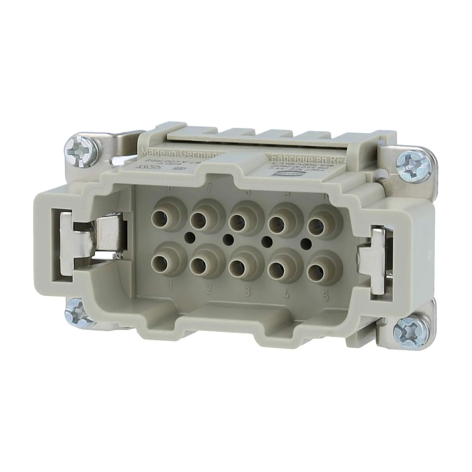 Produktfoto 1 von 09330102602 HARTING Han 10E Stifteinsatz (M) Crimpanschluss, 10-polig+PE 500V, 16A