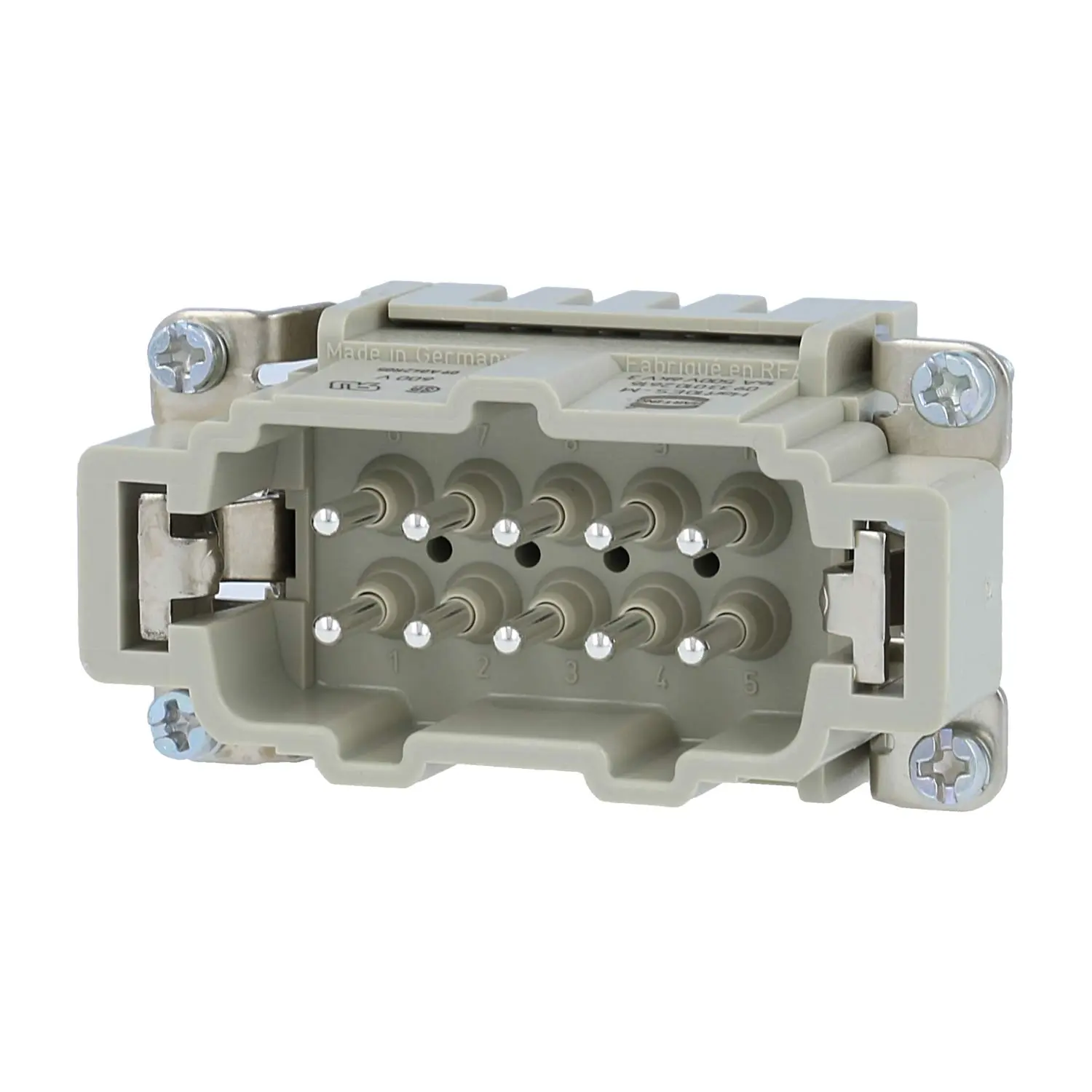 Produktfoto 1 von 09330102616 HARTING Han 10ES Stifteinsatz (M) Käfigzugfederanschluss, 10-polig+PE 500V, 16A
