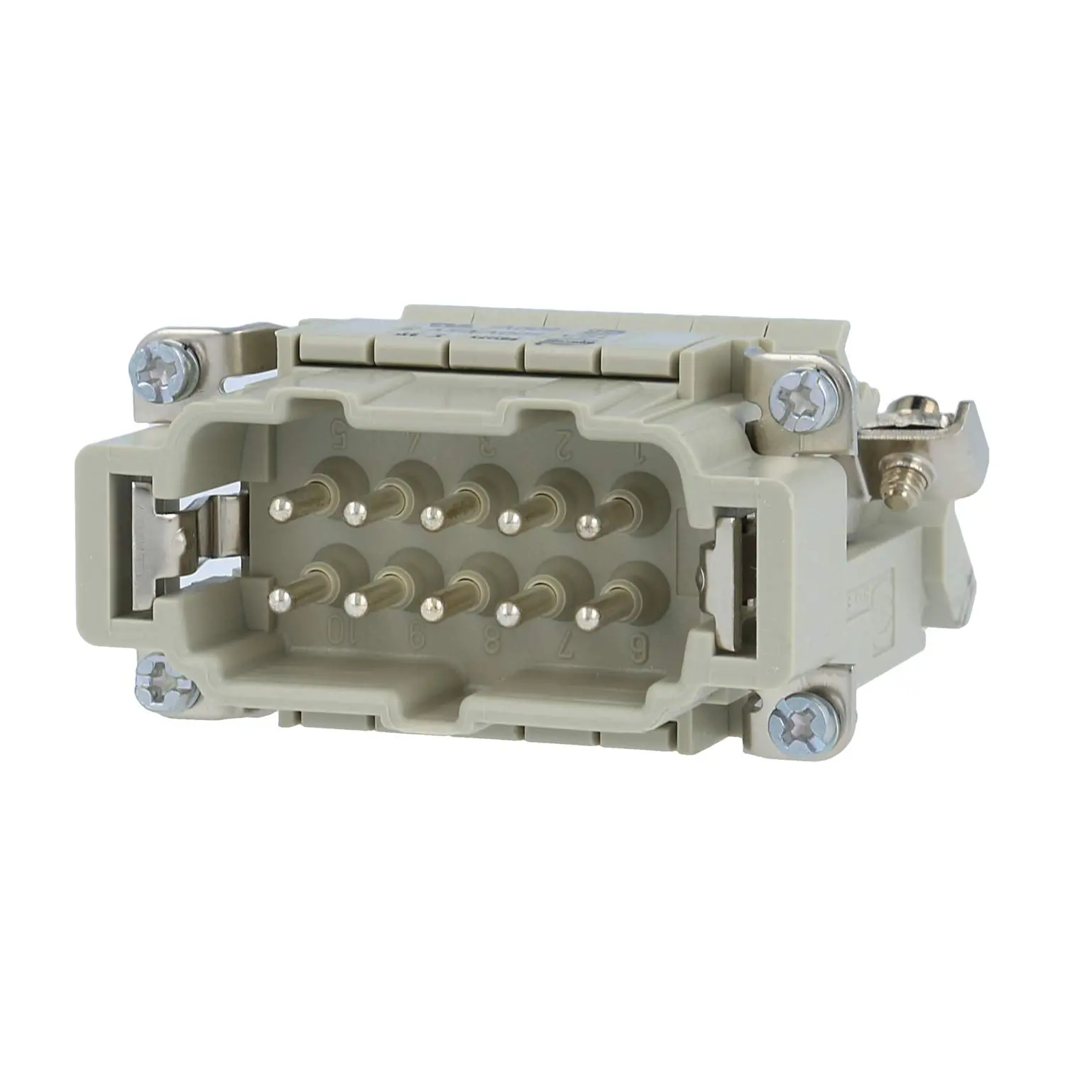 Produktfoto 1 von 09330104636 HARTING Han 10E Anschlussverteiler Stifteinsatz (M) ""rechts"" Schraubanschluss, 10-polig+PE 500V, 16A