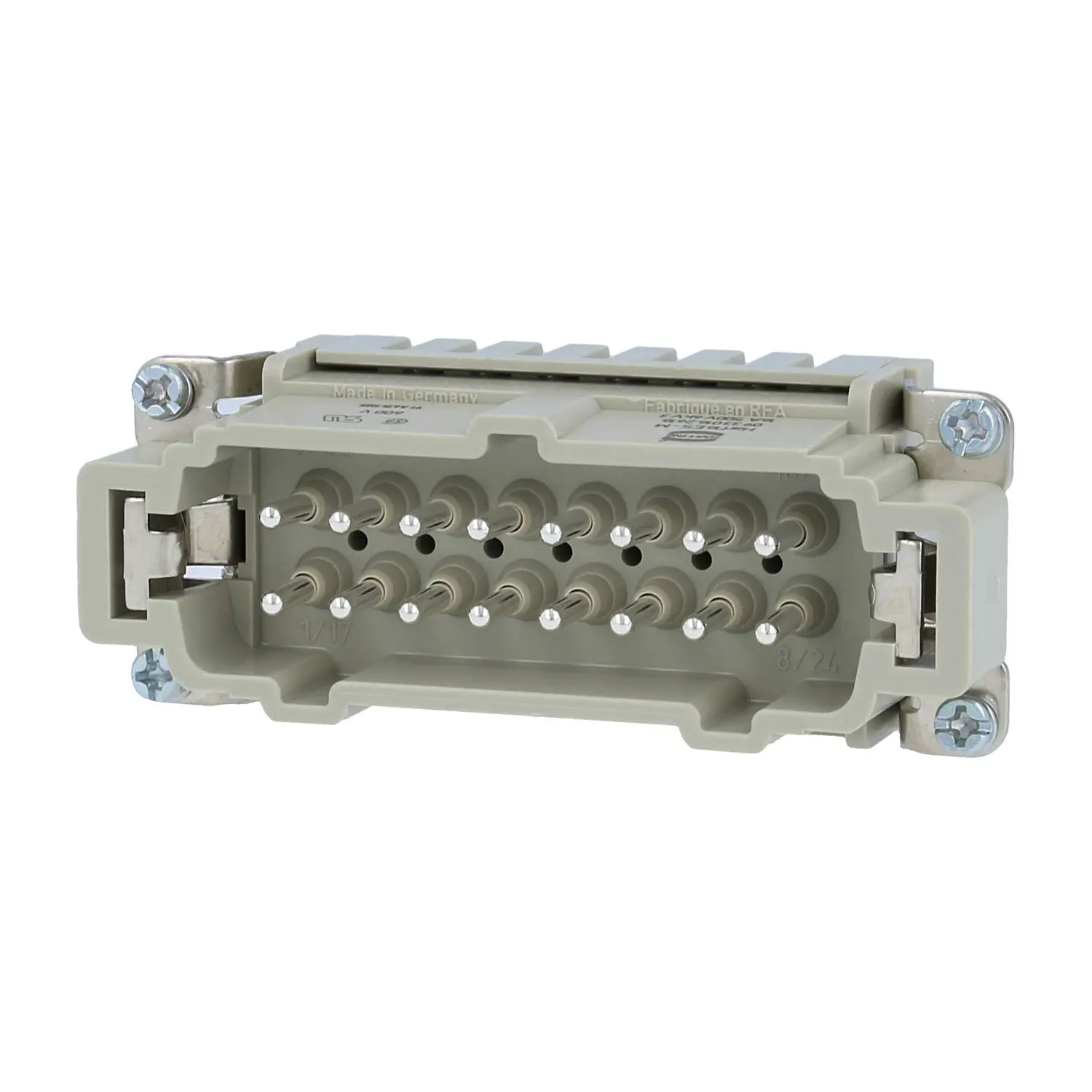 Produktfoto 1 von 09330162616 HARTING Han 16ES Stifteinsatz (M) Käfigzugfederanschluss, 16-polig+PE 500V, 16A