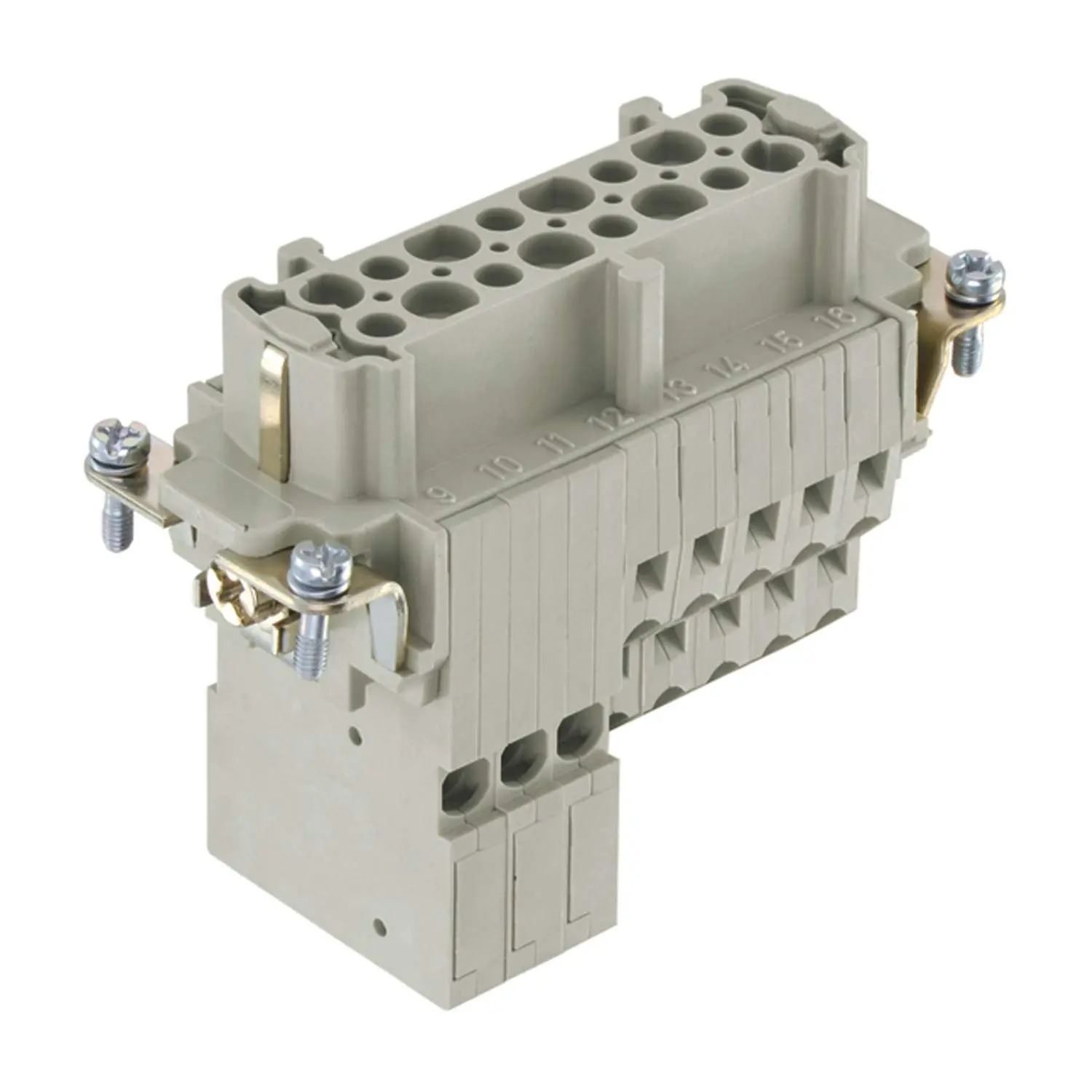 Produktfoto 1 von 09330162728 HARTING Han 16ES Schaltkontakt Buchseneinsatz (F) Käfigzugfederanschluss, 16-polig+PE 500V, 16A