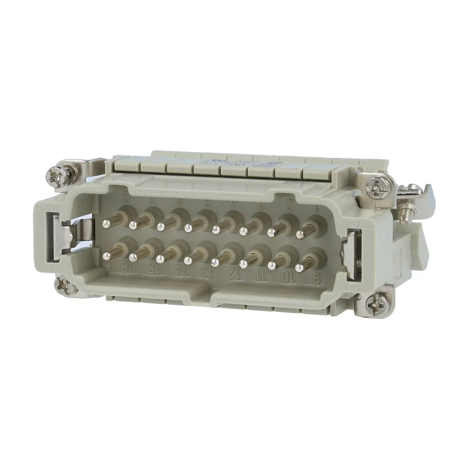 Produktfoto 1 von 09330164635 HARTING Han 16E Anschlussverteiler Stifteinsatz (M) ""rechts"" Schraubanschluss, 16-polig+PE 500V, 16A