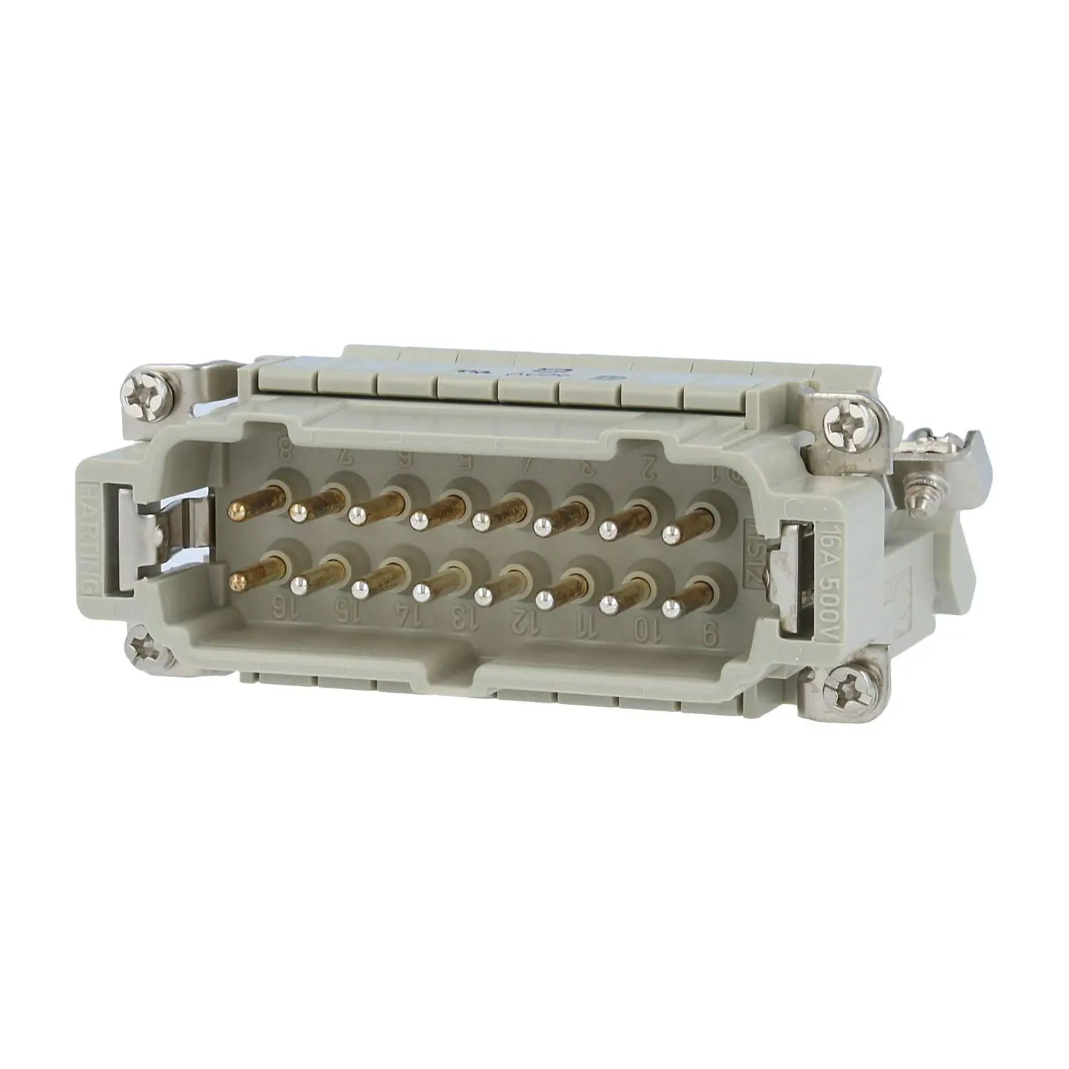 Produktfoto 1 von 09330164636 HARTING Han 16E Anschlussverteiler Stifteinsatz (M) ""rechts"" Schraubanschluss, 16-polig+PE 500V, 16A