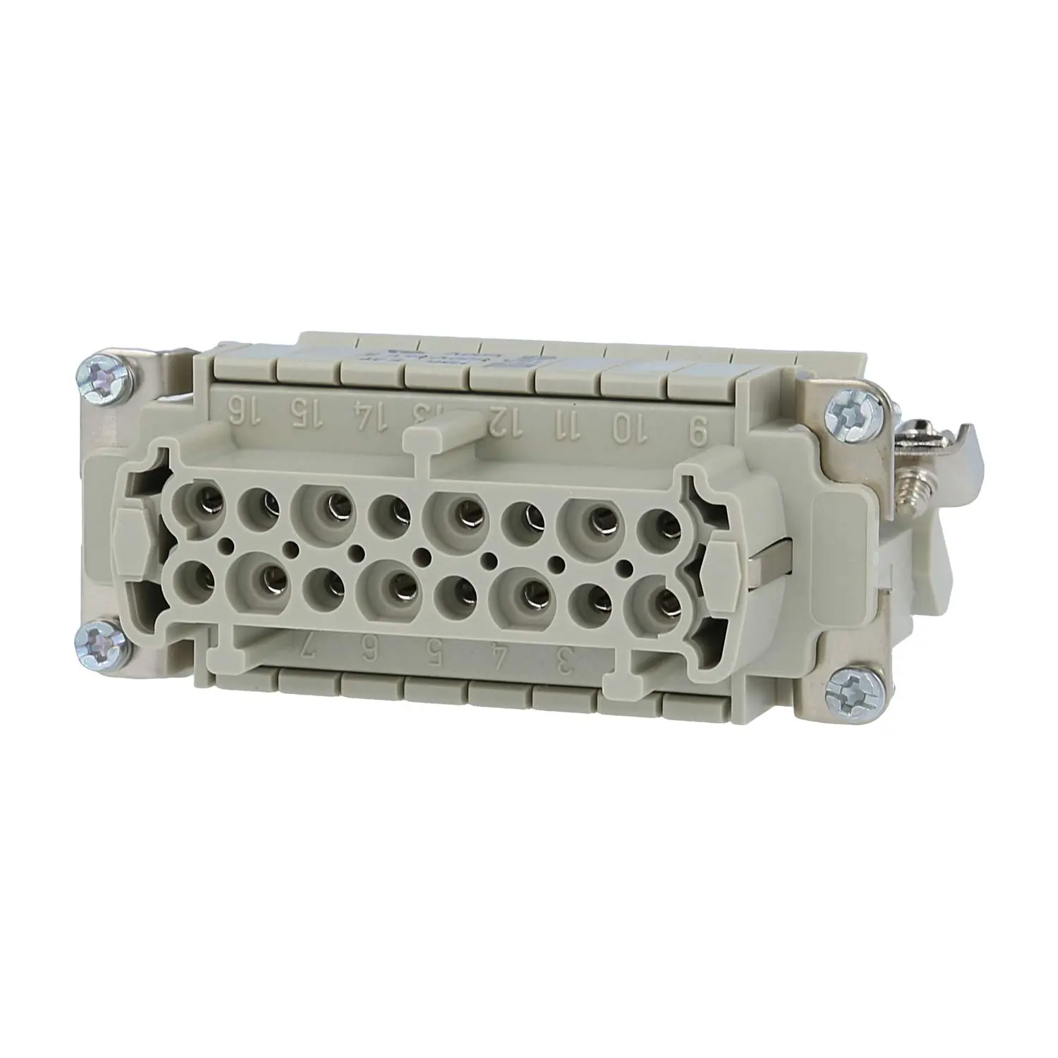 Produktfoto 1 von 09330164735 HARTING Han 16E Anschlussverteiler Buchseneinsatz (F) ""rechts"" Schraubanschluss, 16-polig+PE 500V, 16A