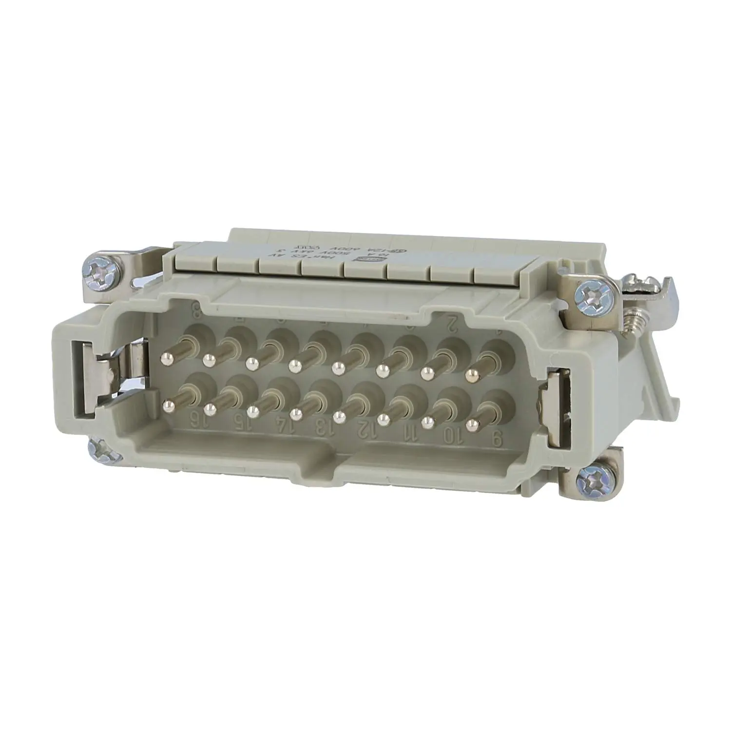 Produktfoto 1 von 09330164639 HARTING Han 16ES Anschlussverteiler Stifteinsatz (M) ""rechts"" Käfigzugfederanschluss, 16-polig+PE 500V, 16A