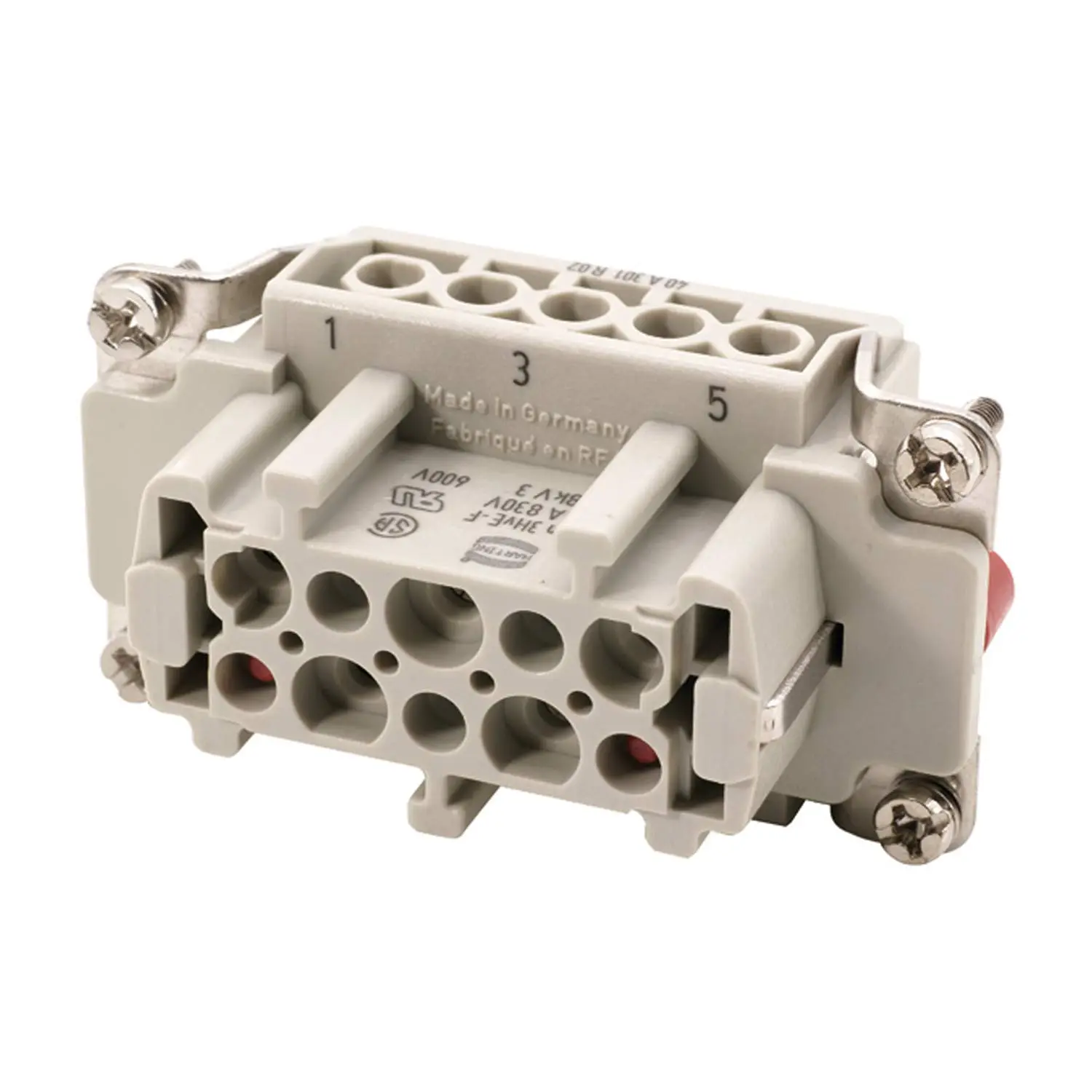 Produktfoto 1 von 09340032701 HARTING Han 3HvE mit 2 Schaltkontakte Buchseneinsatz (F) Schraubanschluss, 5-polig 3/2+PE 830V - 500V Steuerkontakt, 16A