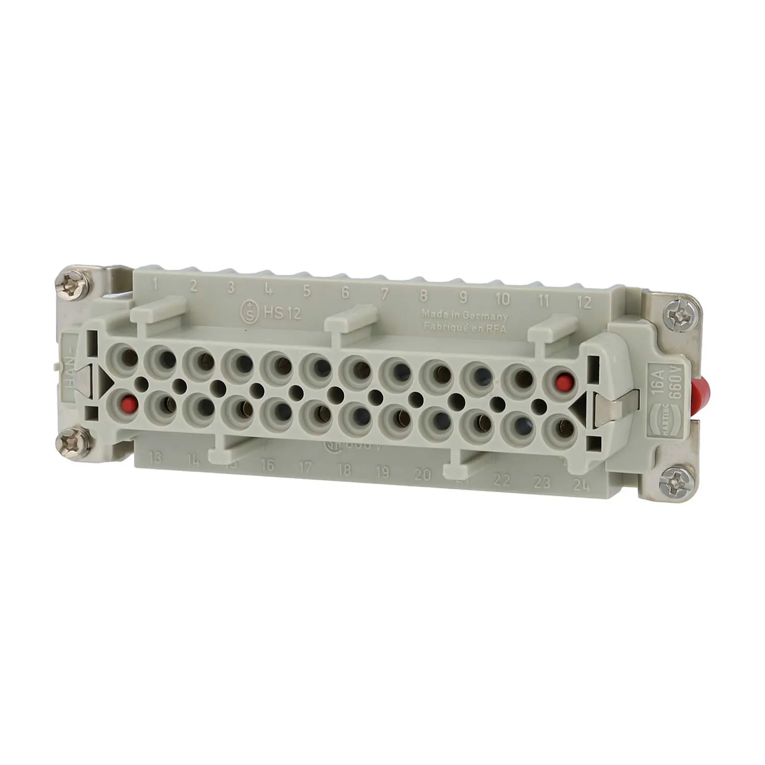 Produktfoto 1 von 09340102701 HARTING Han 10HvE mit 2 Schaltkontakte Buchseneinsatz (F) Schraubanschluss, 12-polig 10/2+PE 830V - 500V Steuerkontakt, 16A