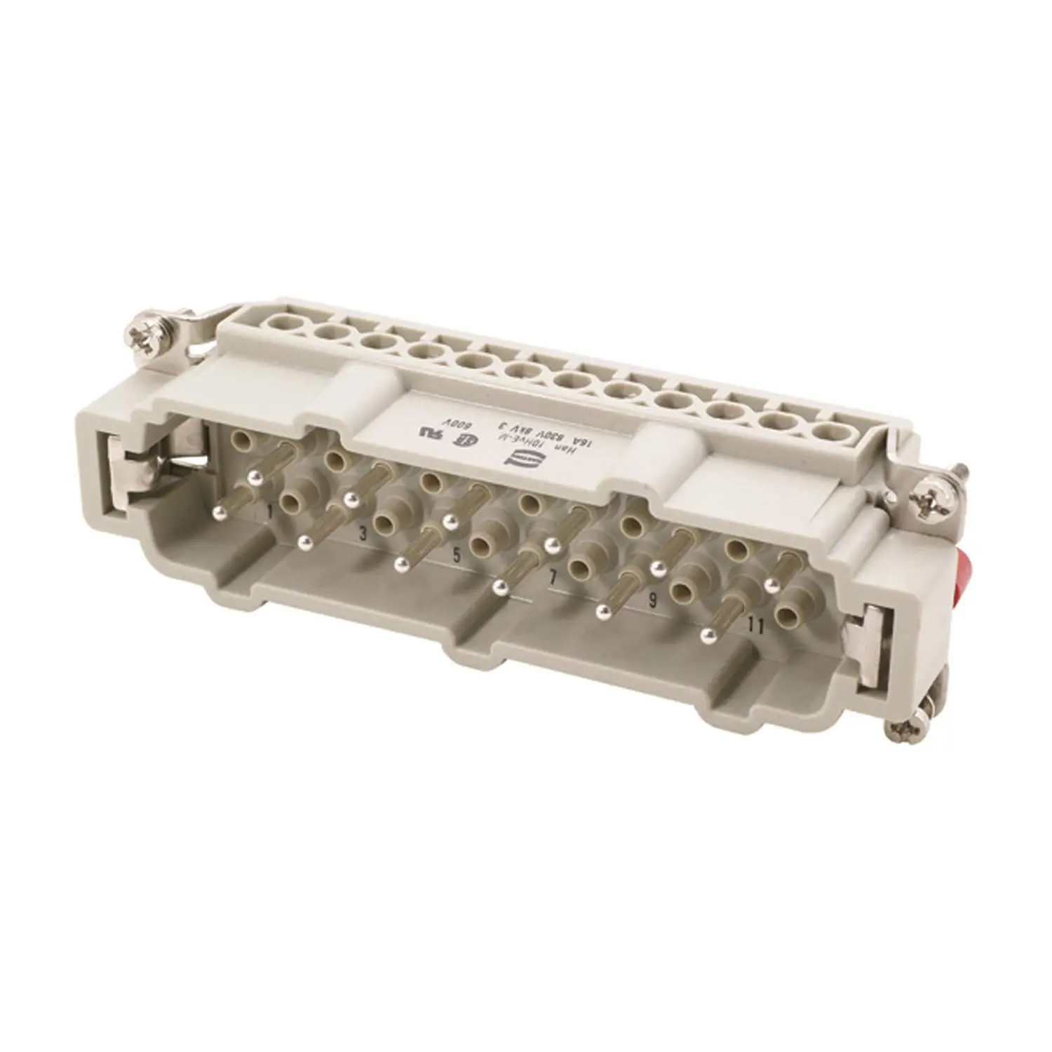 Produktfoto 1 von 09340102601 HARTING Han 10HvE mit 2 Schaltkontakte Stifteinsatz (M) Schraubanschluss, 12-polig 10/2+PE 830V - 500V Steuerkontakt, 16A