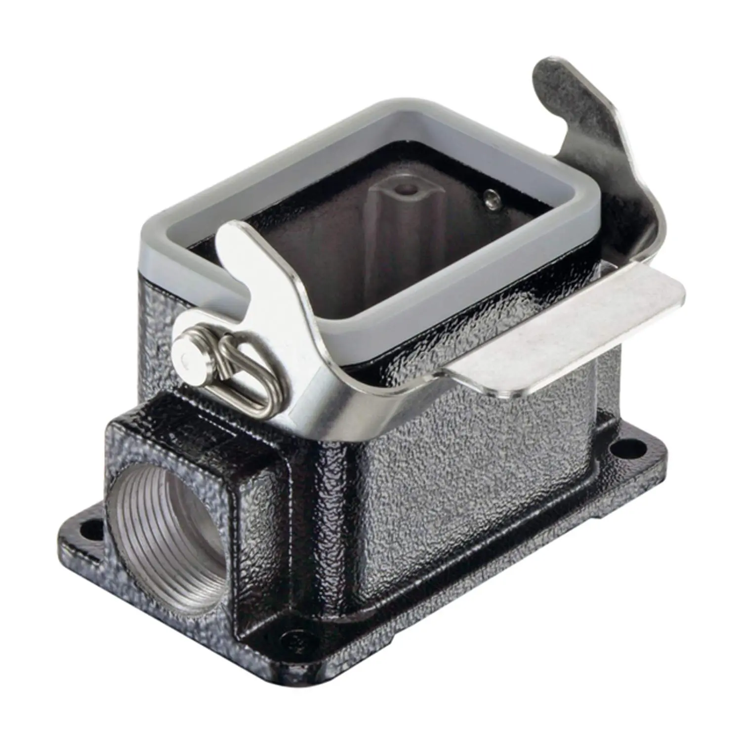 Produktfoto 1 von 09370061291 Harting Han 6B M Sockelgehäuse niedrig, 2xPG16 seitlicher Kabelabgang, mit 1 Längsbügel