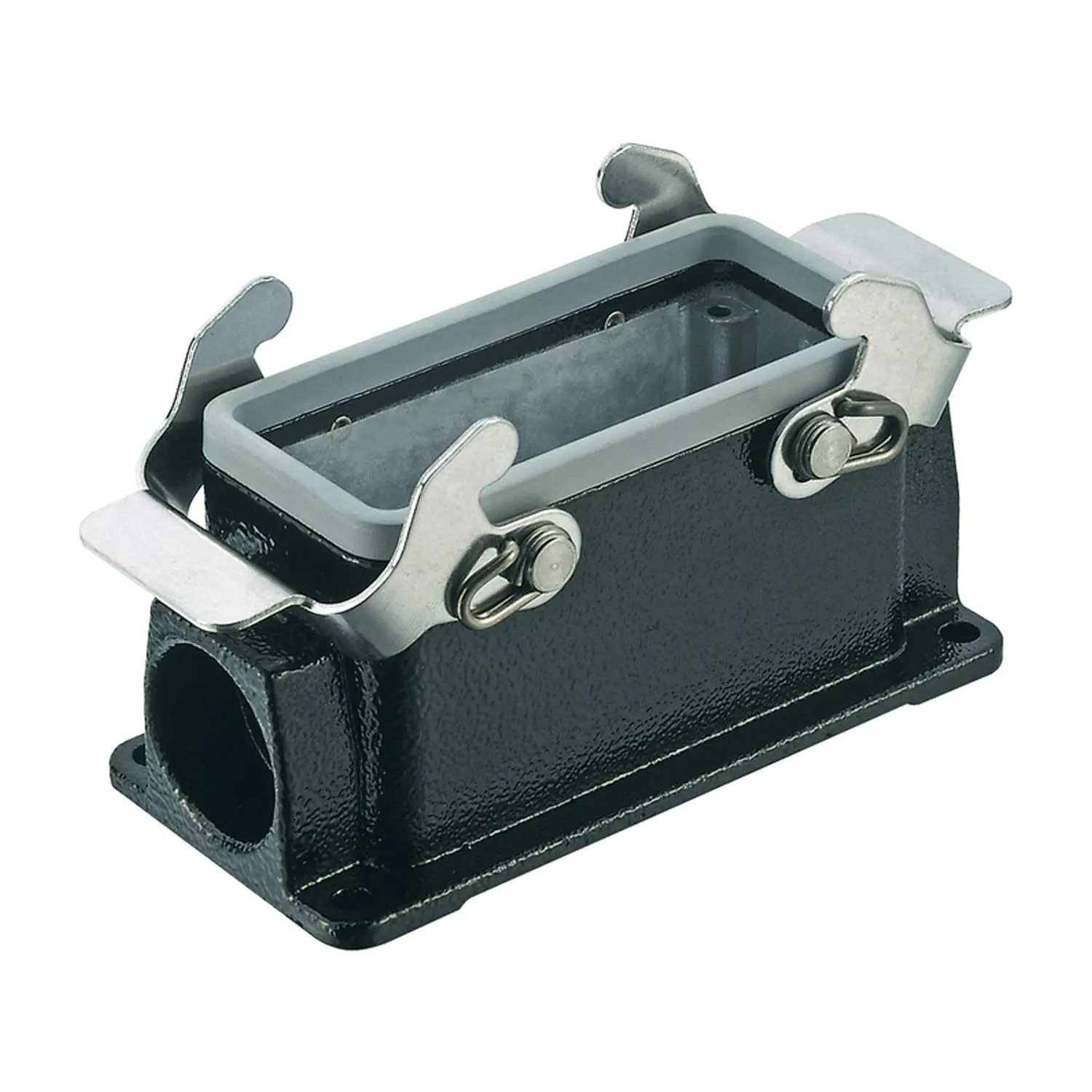 Produktfoto 1 von 09370161230 Harting Han 16B M Sockelgehäuse niedrig, 1xPG21 seitlicher Kabelabgang, mit 2 Querbügeln