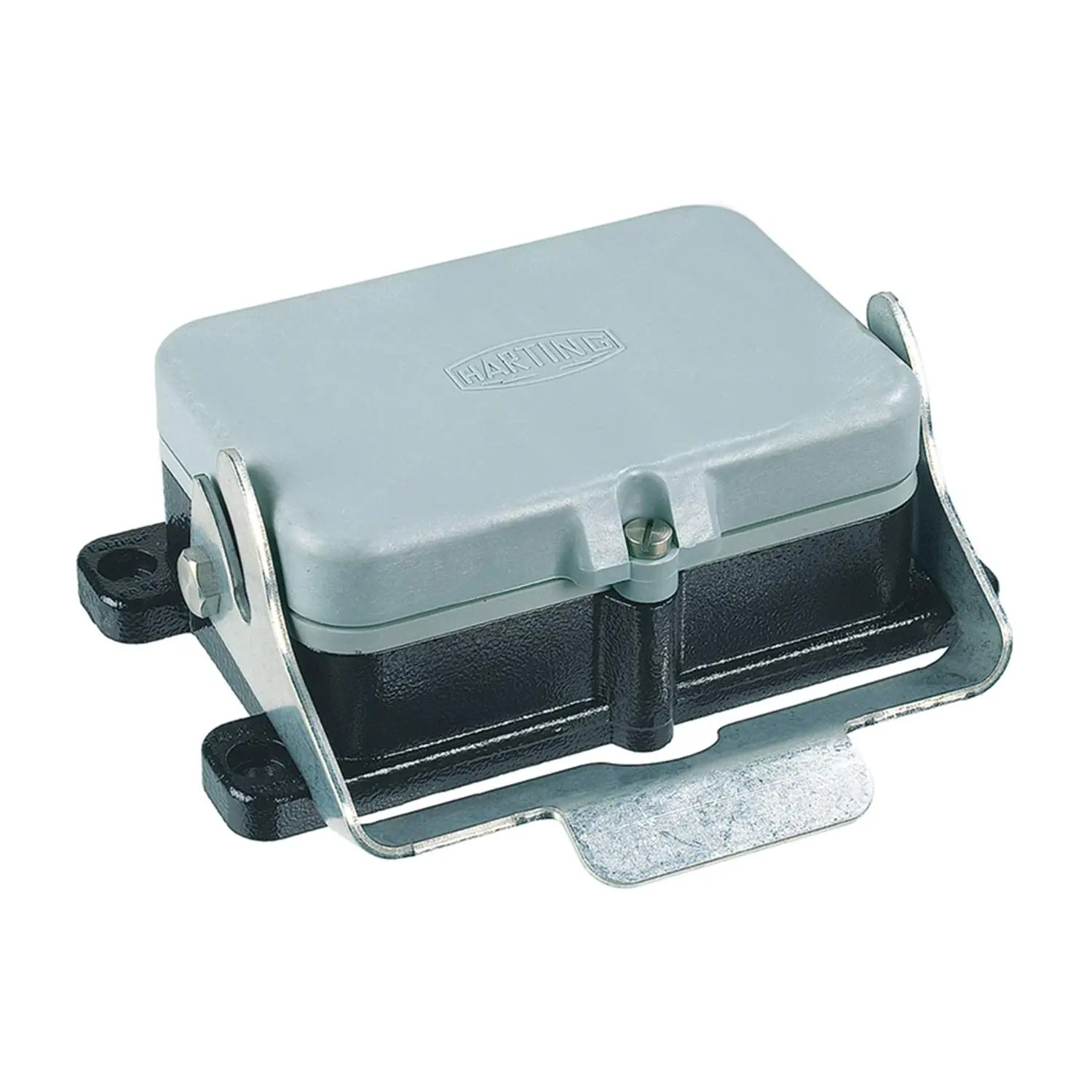 Produktfoto 1 von 09370480301 HARTING Han 48B M Anbaugehäuse niedrig mit 1 Längsbügel mit Schutzkappe Kunststoff