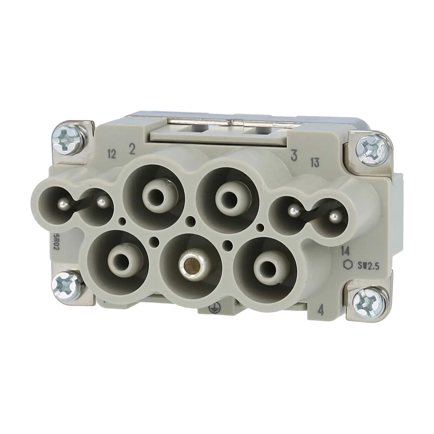 Produktfoto 1 von 09380082601 HARTING Han K4/4 Stifteinsatz (M) Axialschraub- / Käfigzugfederanschluss, 8-polig 4/4+PE 690V - 250V Steuerkontakt, 63A/16A