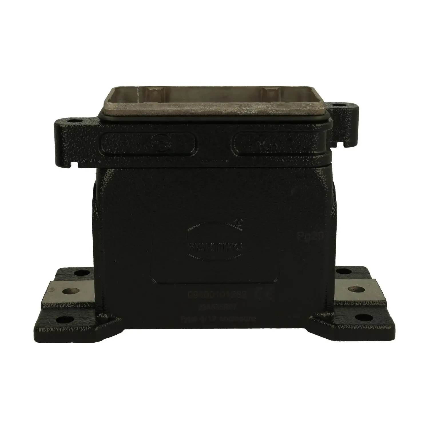 Produktfoto 1 von 09400101262 HARTING Han 10HPR Sockelgehäuse, 1xPG29 seitlicher Kabelabgang, Schraubverriegelung