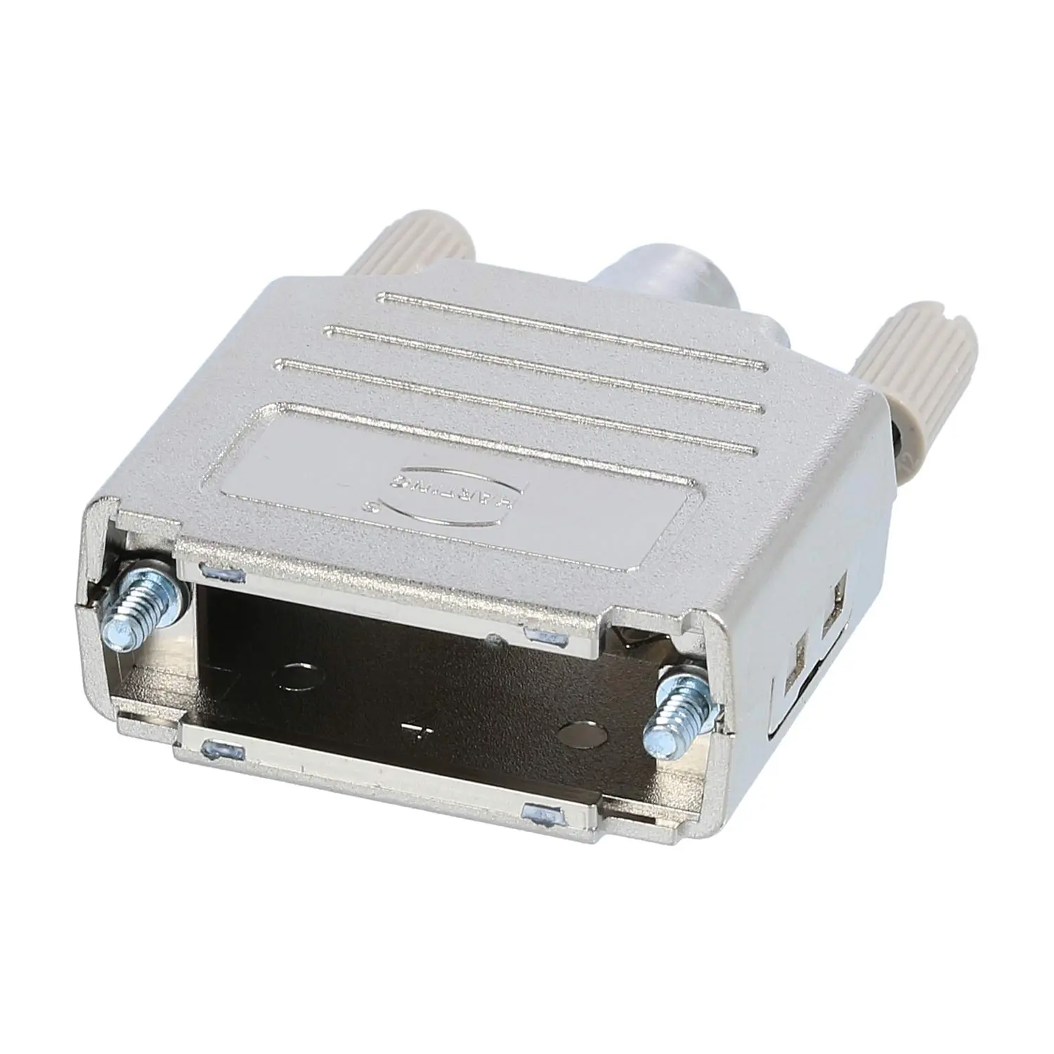 Produktfoto 1 von 09670150425 HARTING D-Sub Kunststoffgehäuse metallisiert passend für D-Sub Einsatz 15-polig, 26-polig (HD) gerade, Klemmbereich 3,3mm - 11,5mm