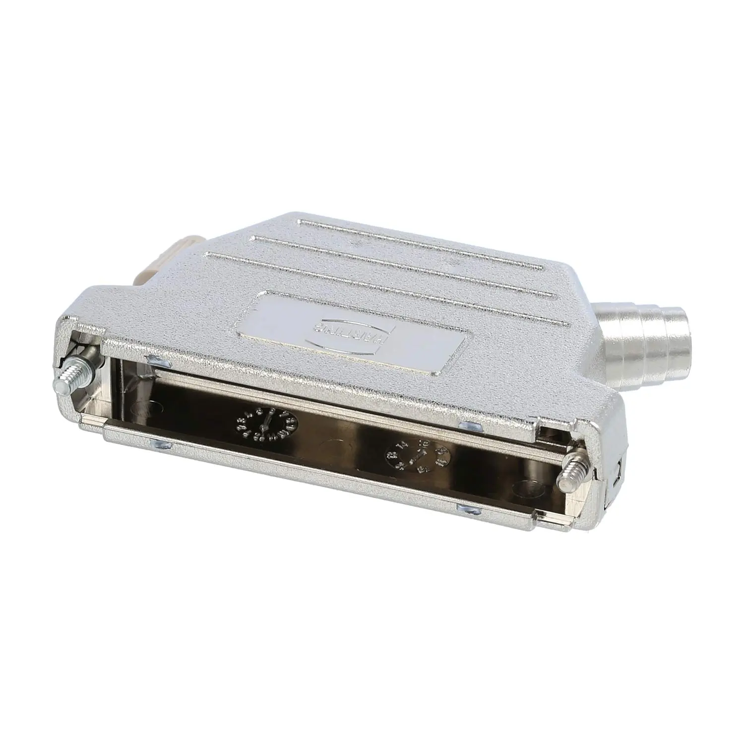 Produktfoto 1 von 09670370435 HARTING D-Sub Kunststoffgehäuse metallisiert passend für D-Sub Einsatz 37-polig seitlich, Klemmbereich 3,3mm - 11,5mm