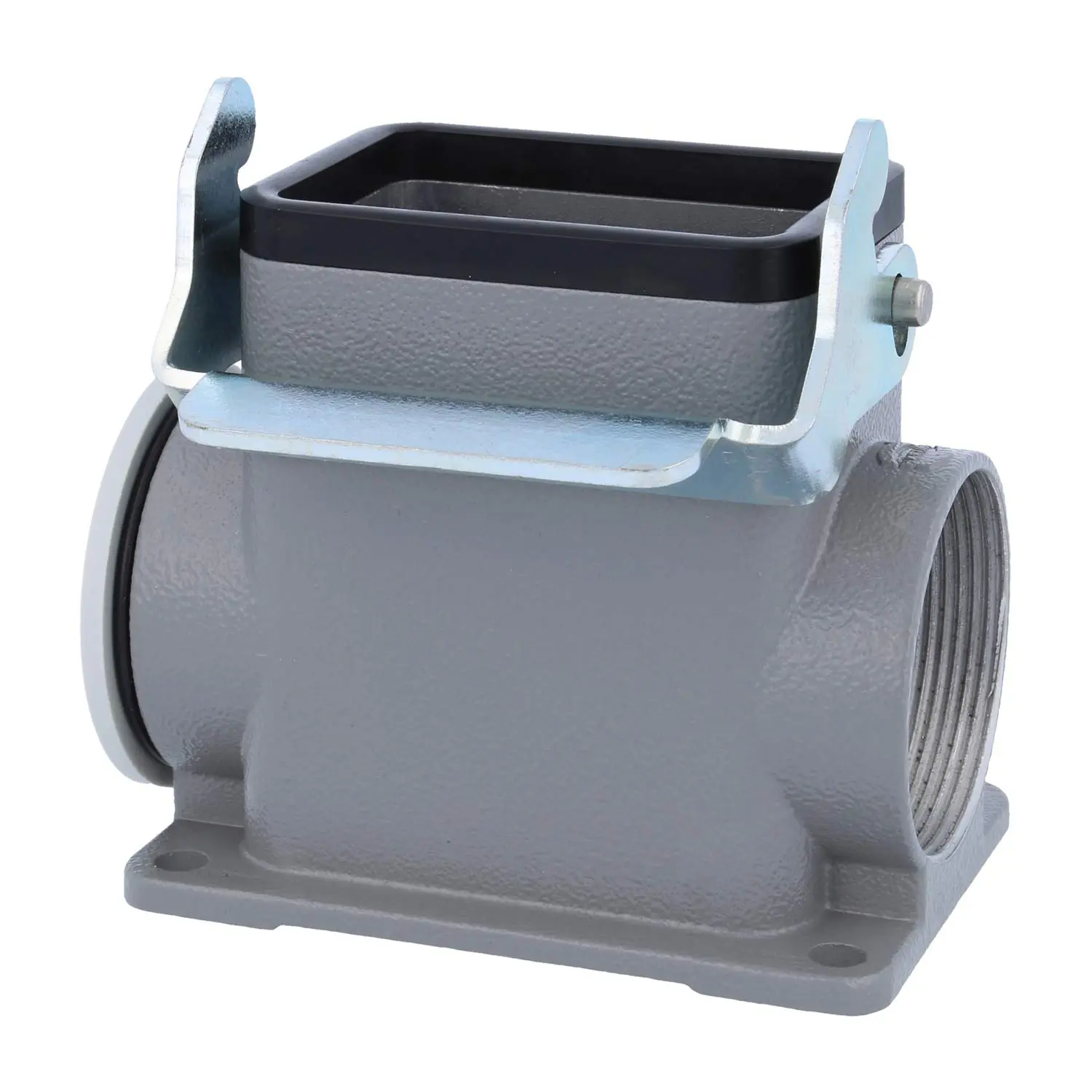 Produktfoto 1 von 04300060271 HARTING Han 6B Sockelgehäuse hoch, 1xM40 seitlicher Kabelabgang, mit 1 Längsbügel Verschraubung M40 Klemmbereich 19,0mm - 28,0mm
