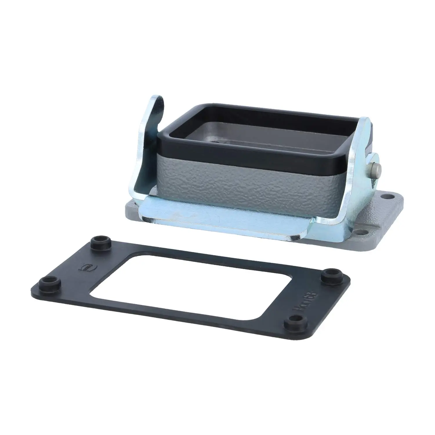 Produktfoto 1 von 04300060301 HARTING Han 6B Anbaugehäuse mit 1 Längsbügel 1 Sicherheitsbügel Metall