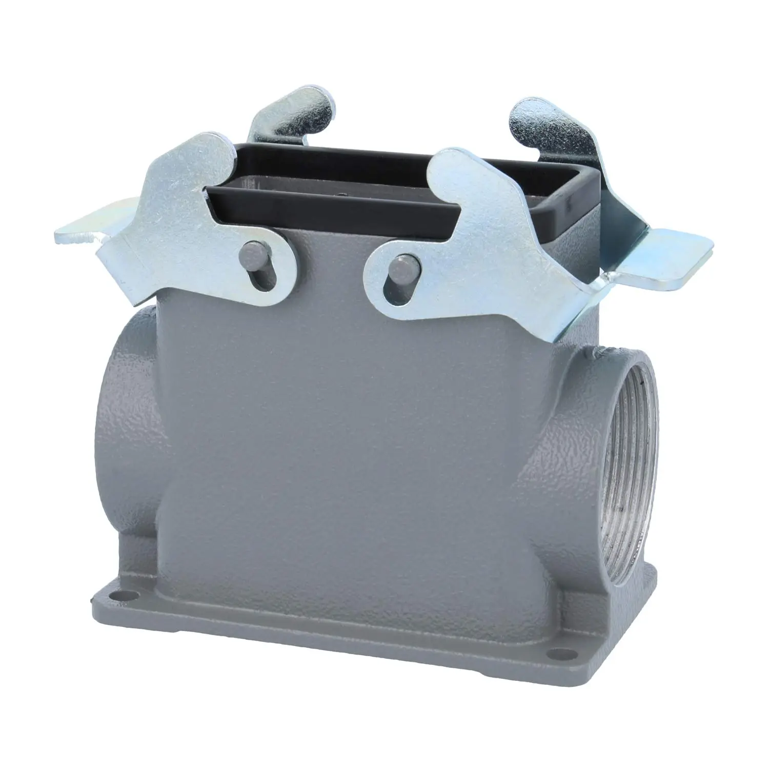 Produktfoto 1 von 04300100274 HARTING Han 10B Sockelgehäuse hoch, 2xM40 seitlicher Kabelabgang, mit 2 Querbügeln Verschraubung M40 Klemmbereich 19,0mm - 28,0mm