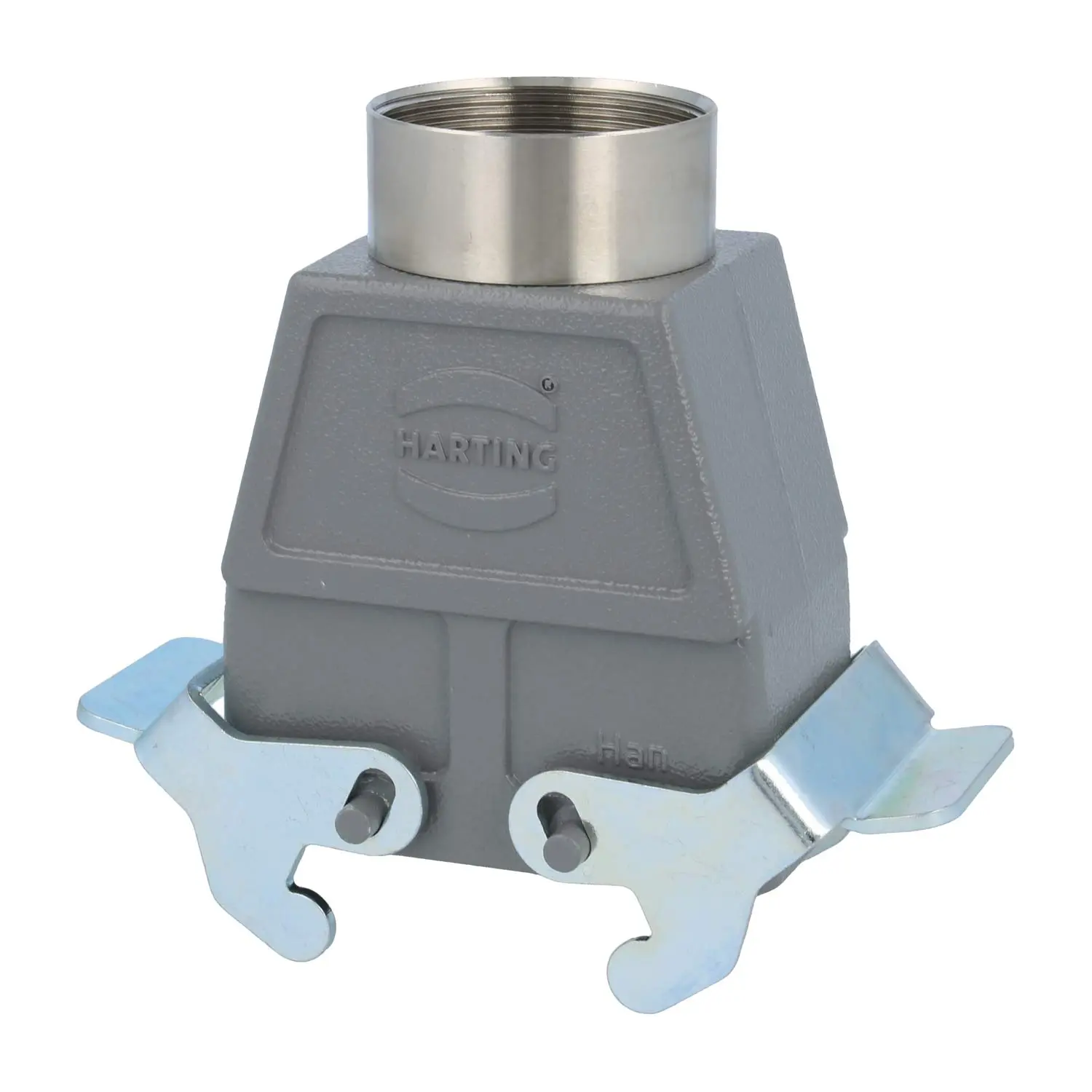 Produktfoto 1 von 04300100466 HARTING Han 10B Tüllengehäuse hoch, 1xM40 gerader Kabelabgang, mit 2 Querbügeln Verschraubung M40 Klemmbereich 19,0mm - 28,0mm