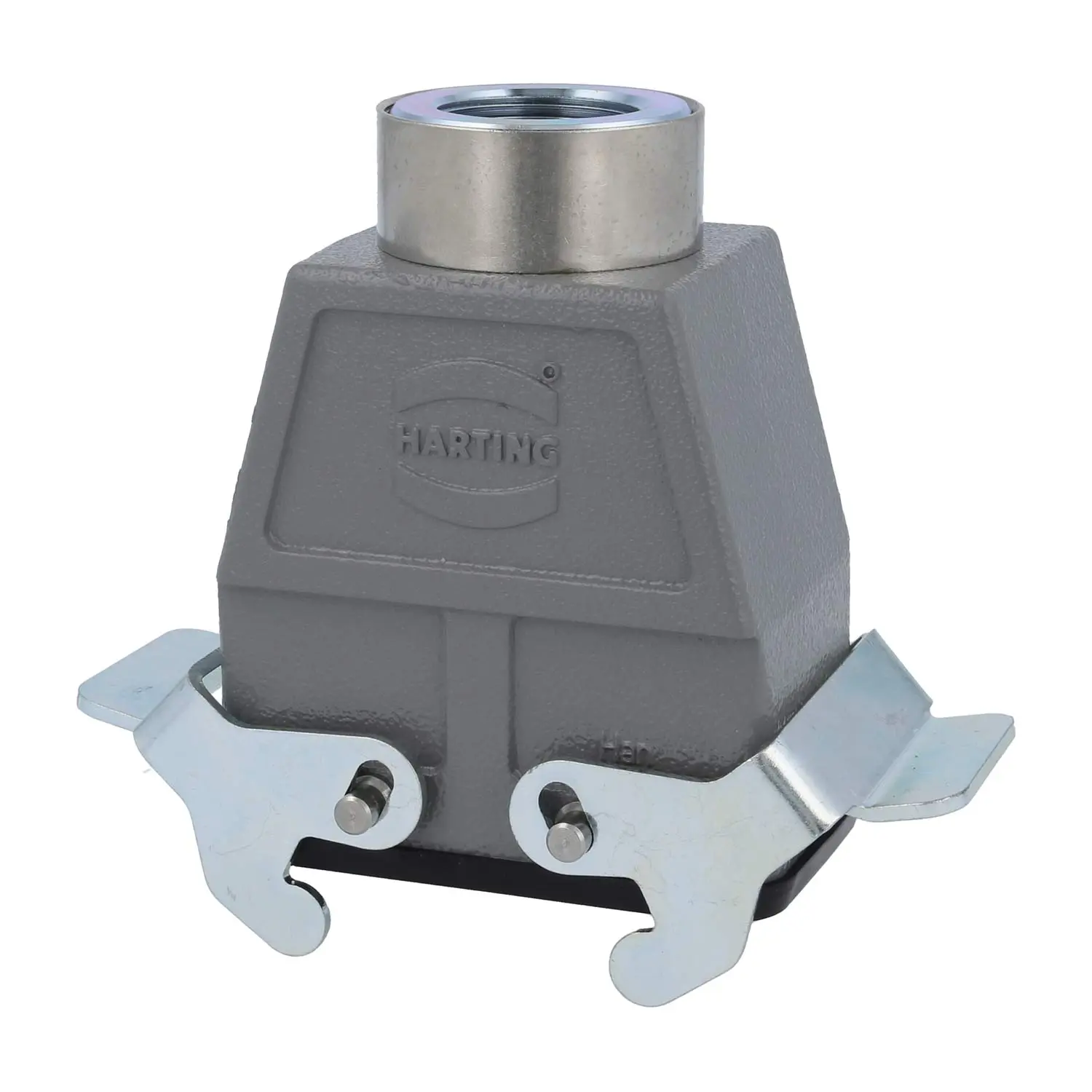 Produktfoto 1 von 04300100761 HARTING Han 10B Kupplungsgehäuse hoch, 1xM25 gerader Kabelabgang, mit 2 Querbügeln Verschraubung M25 Klemmbereich 9,0mm - 17,0mm